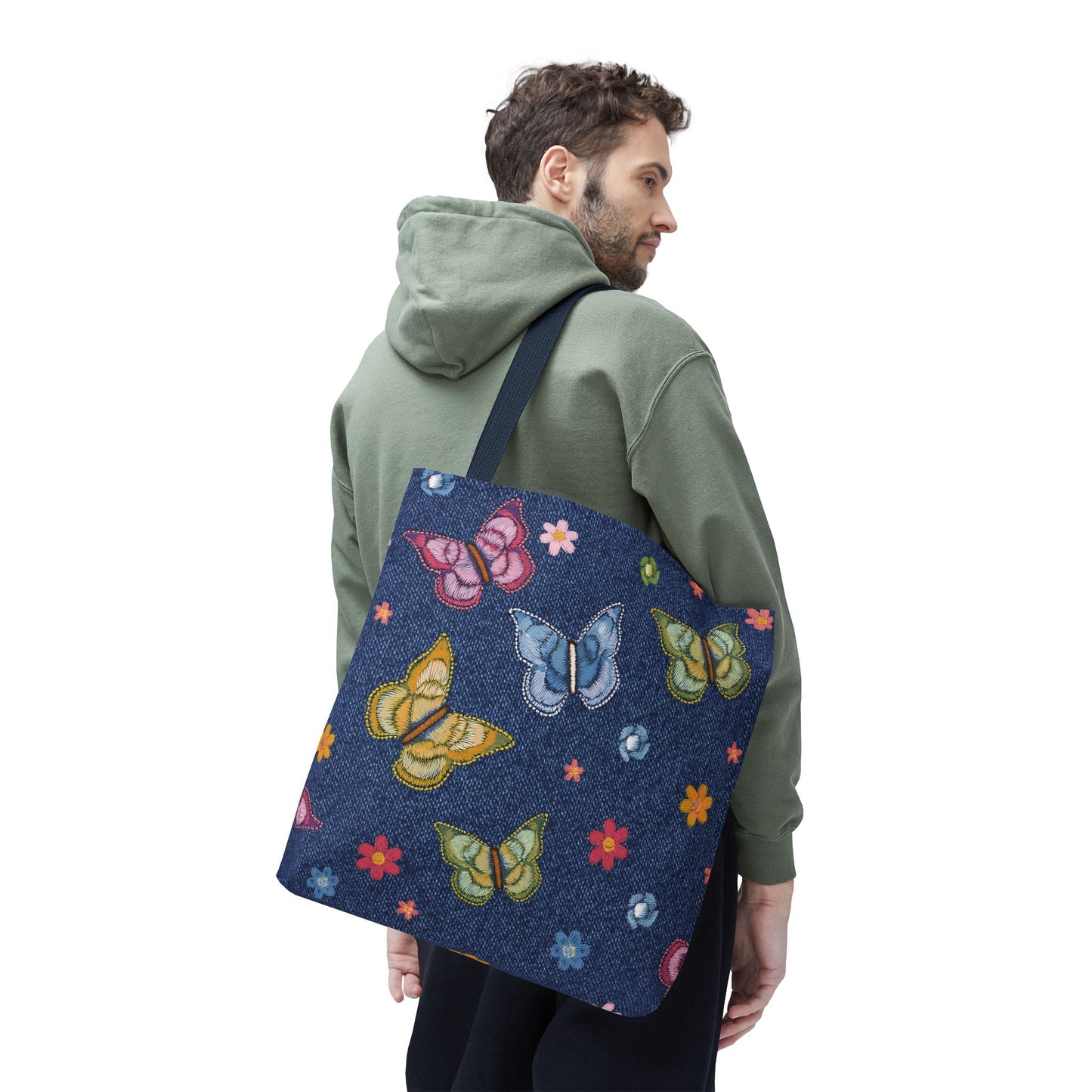Denim Fabric Imitation Print Unisex Canvas Bag Poly Spun 3 Sizes Tote Bag 166