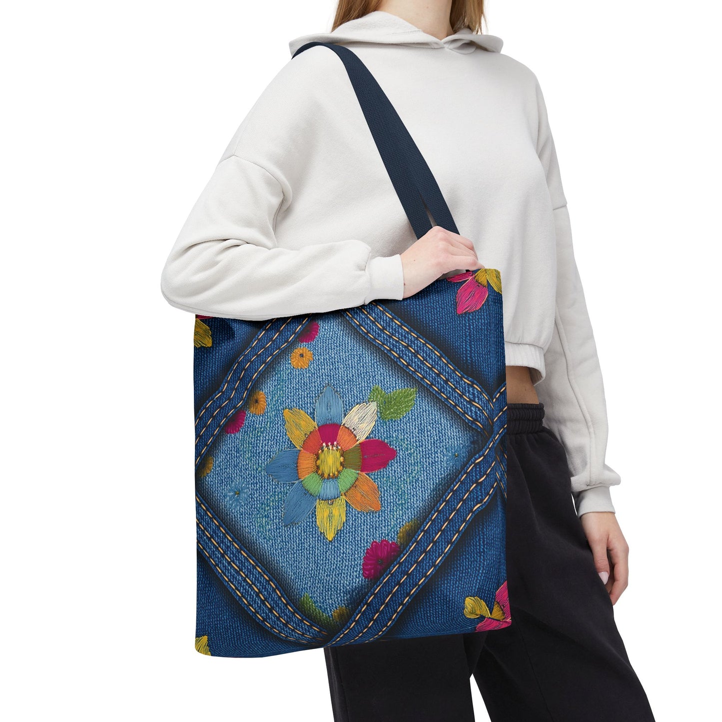 Denim Fabric Imitation Print Unisex Canvas Bag Poly Spun 3 Sizes Tote Bag 177