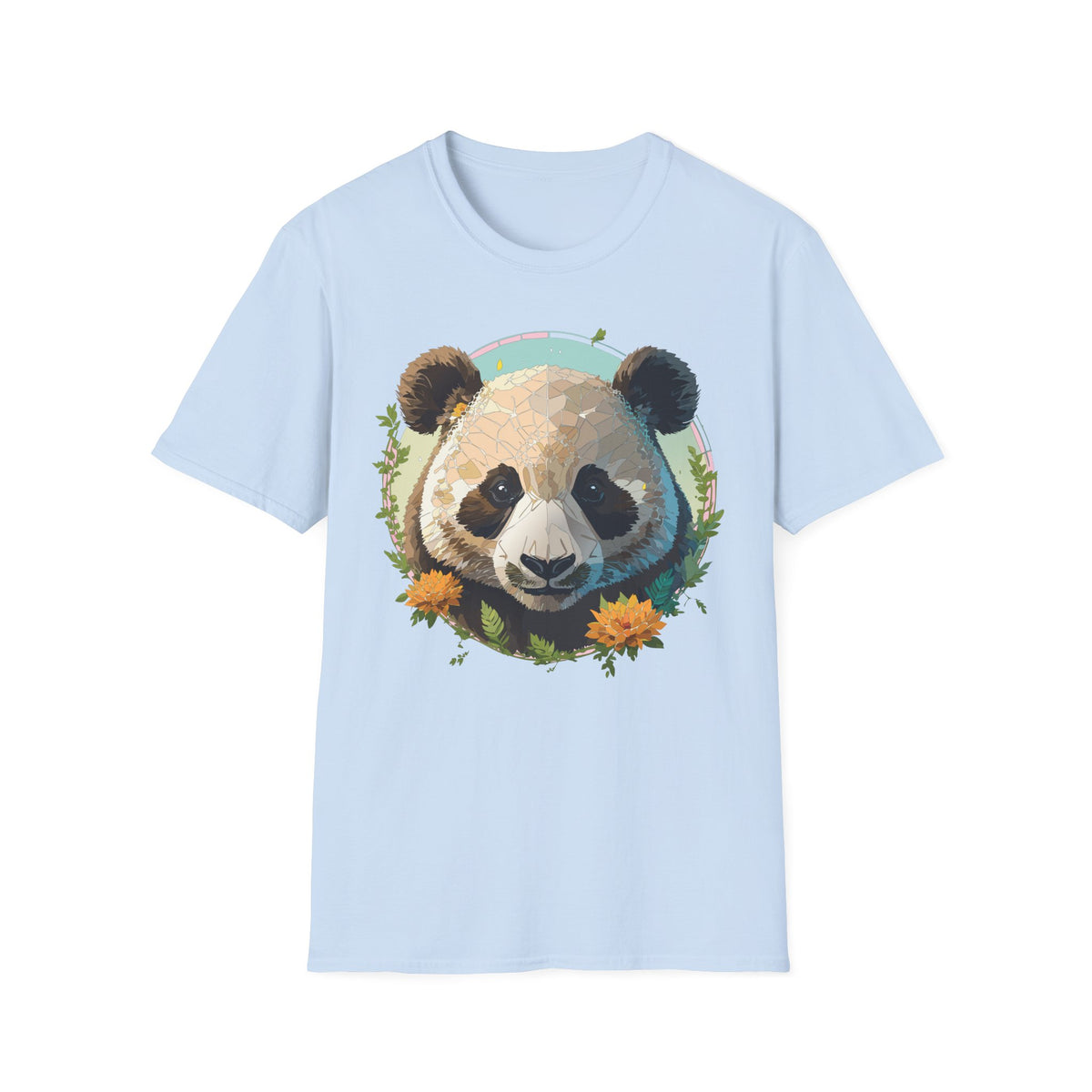 Smiling Panda Face T-Shirt | Floral Bamboo Illustration