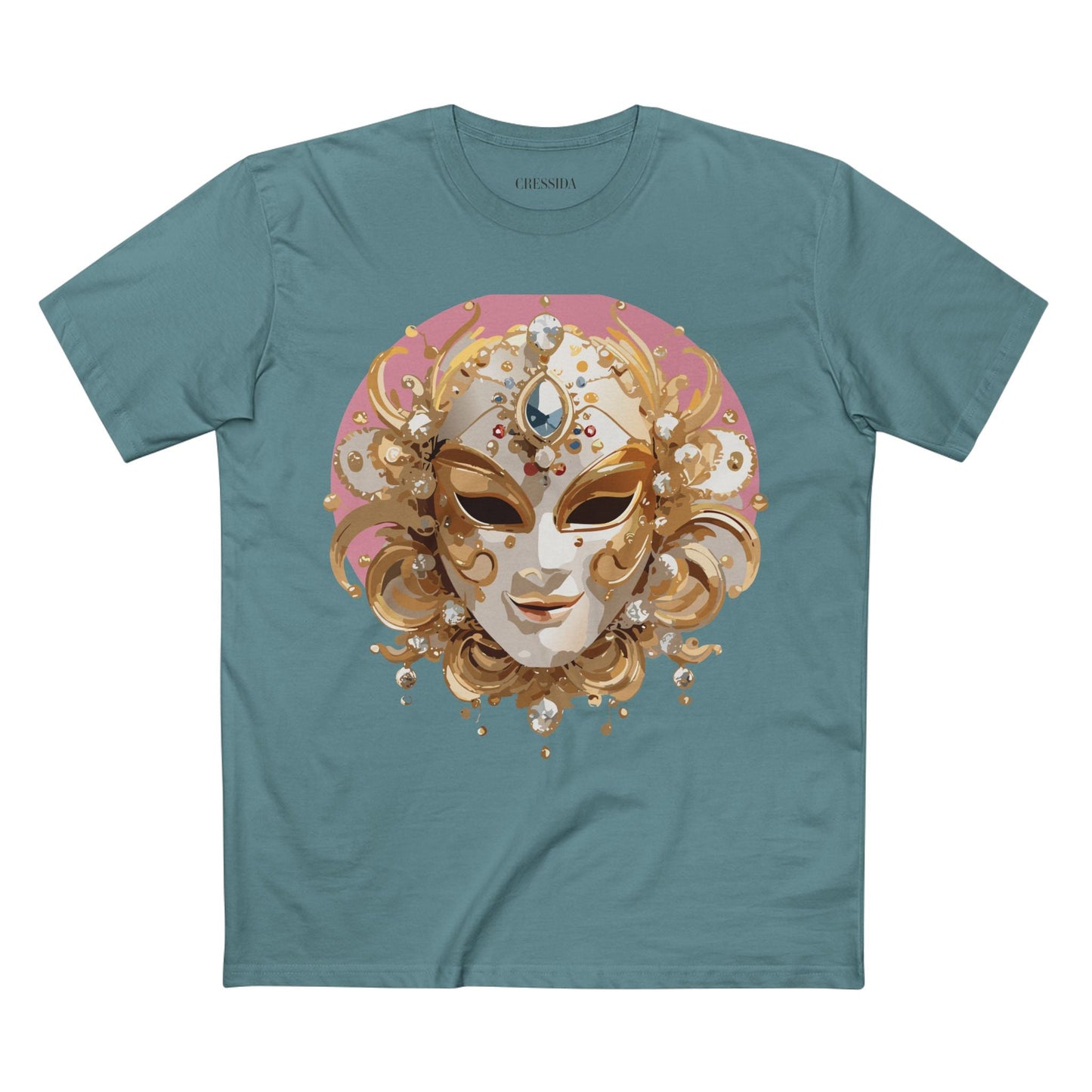 Carnival Mask Graphic T-Shirt Unisex 100 Cotton With Antique Gold Art Design Tee 13