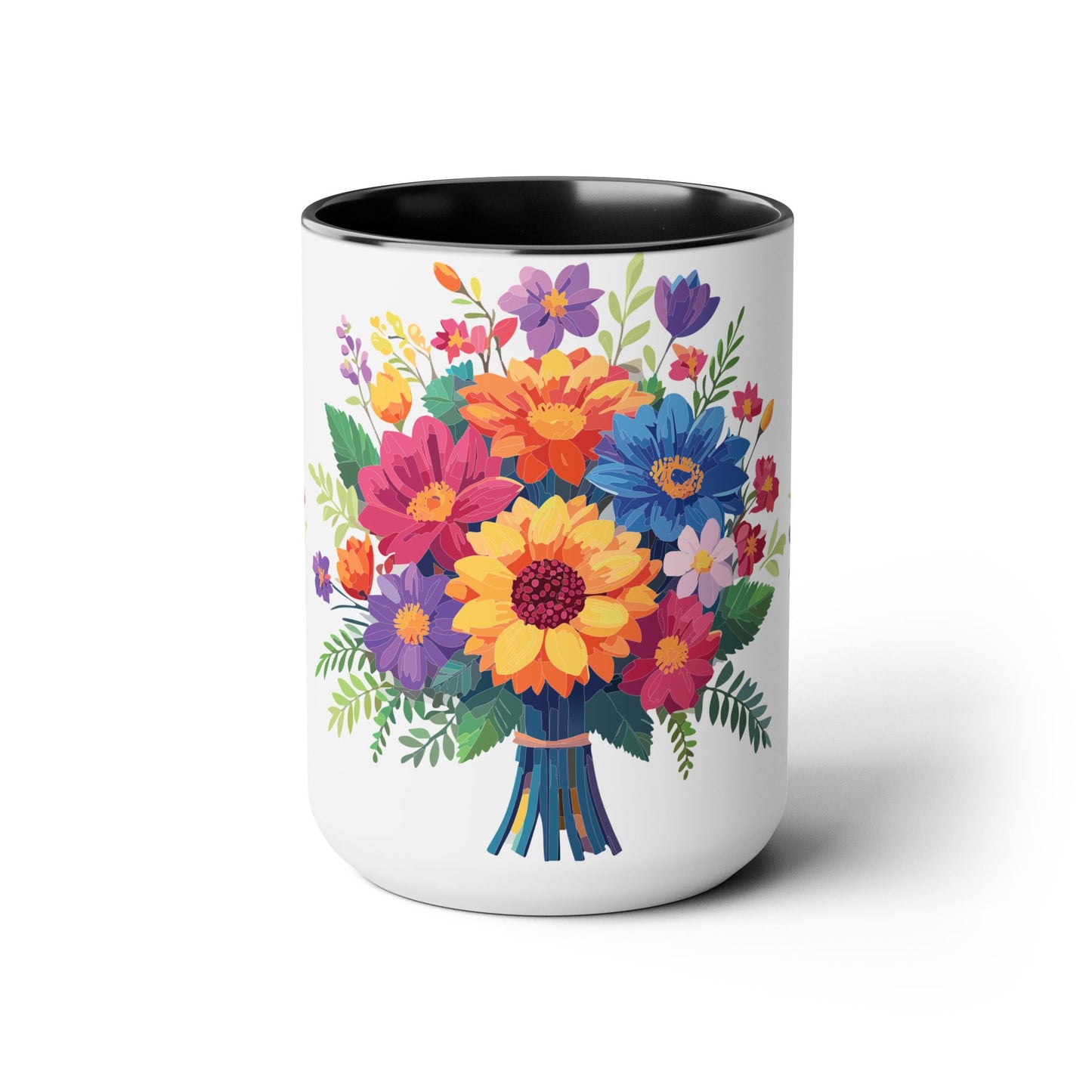 Taza de café de dos tonos con flores