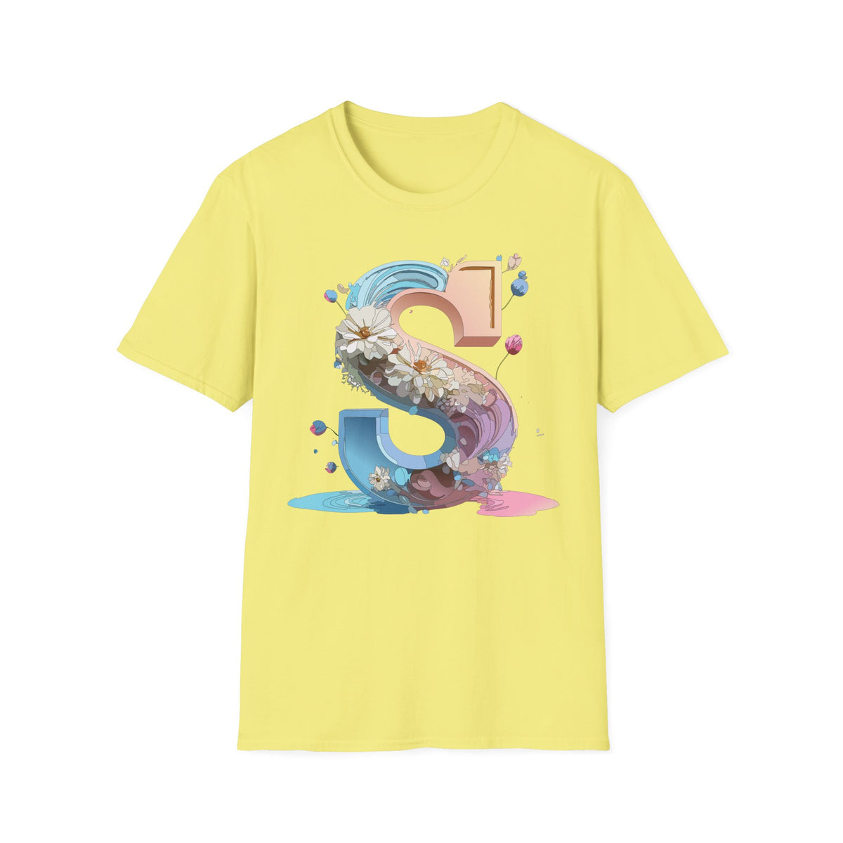 Floral Letter S T-Shirt | Pastel 3D Initial Monogram