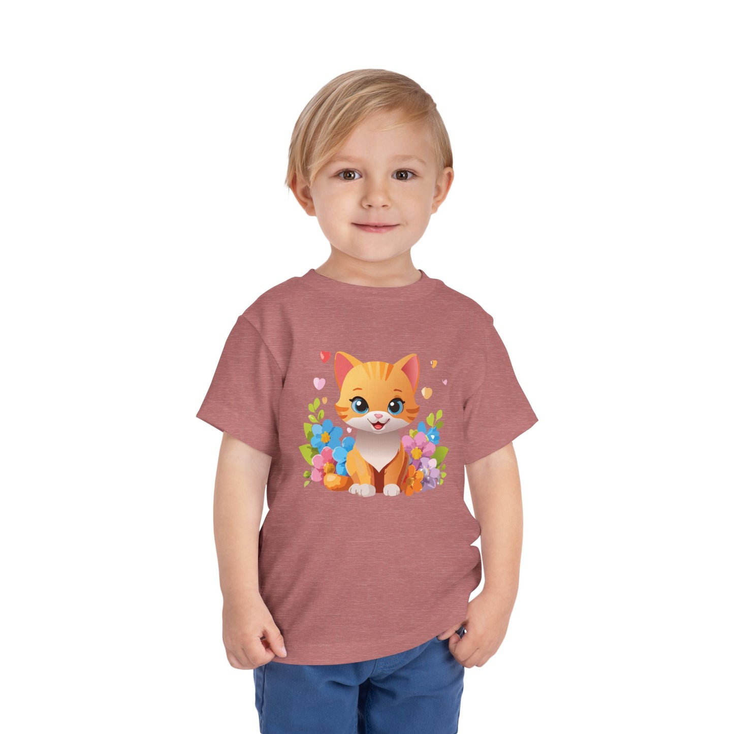 Bonita camiseta de manga corta para niños pequeños con gato: adorable camiseta con gráfico de gatito para niños (2 a 5 años)