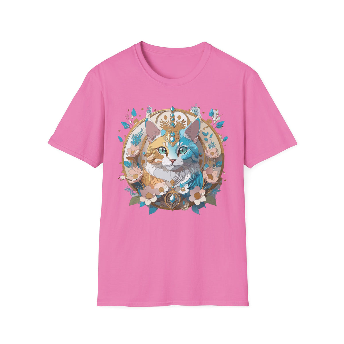 Two-Tone Cat Portrait T-Shirt | Floral Crescent, Boho Kitty