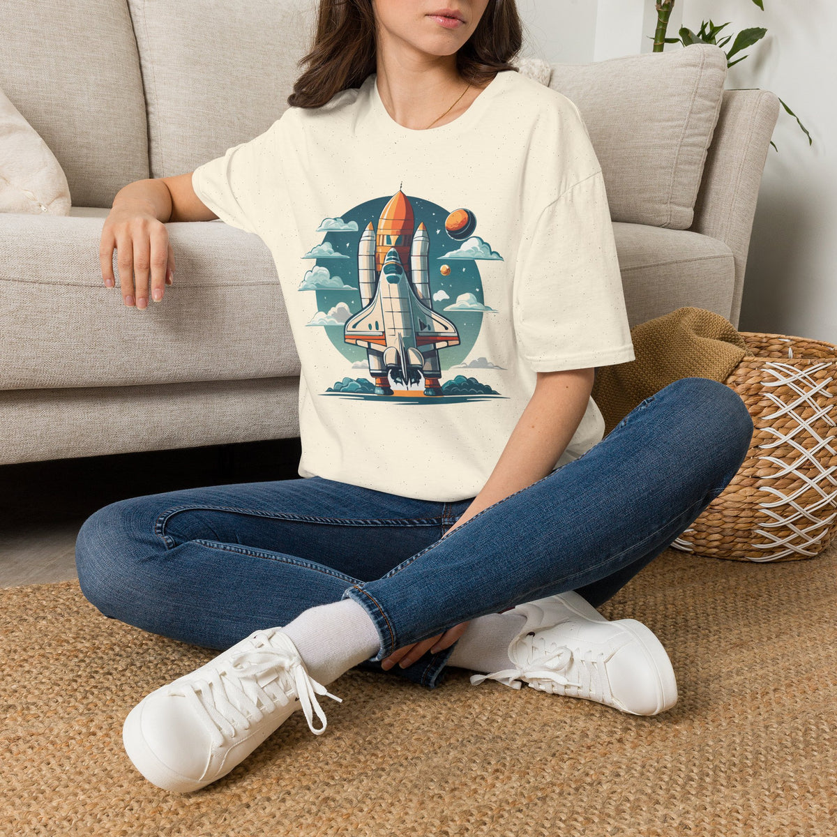 Retro Space Shuttle Illustration T-Shirt | Rocket Launch Graphic Design Unisex 100 Cotton Gildan T-Shirt