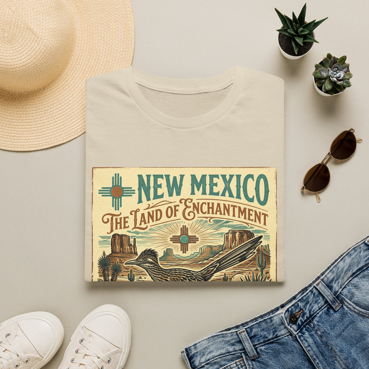 New Mexico Vintage Travel T-Shirt — New Mexico The Land of Enchantment Travel Tourist Graphic Design Unisex 100 Cotton Gildan T-Shirt