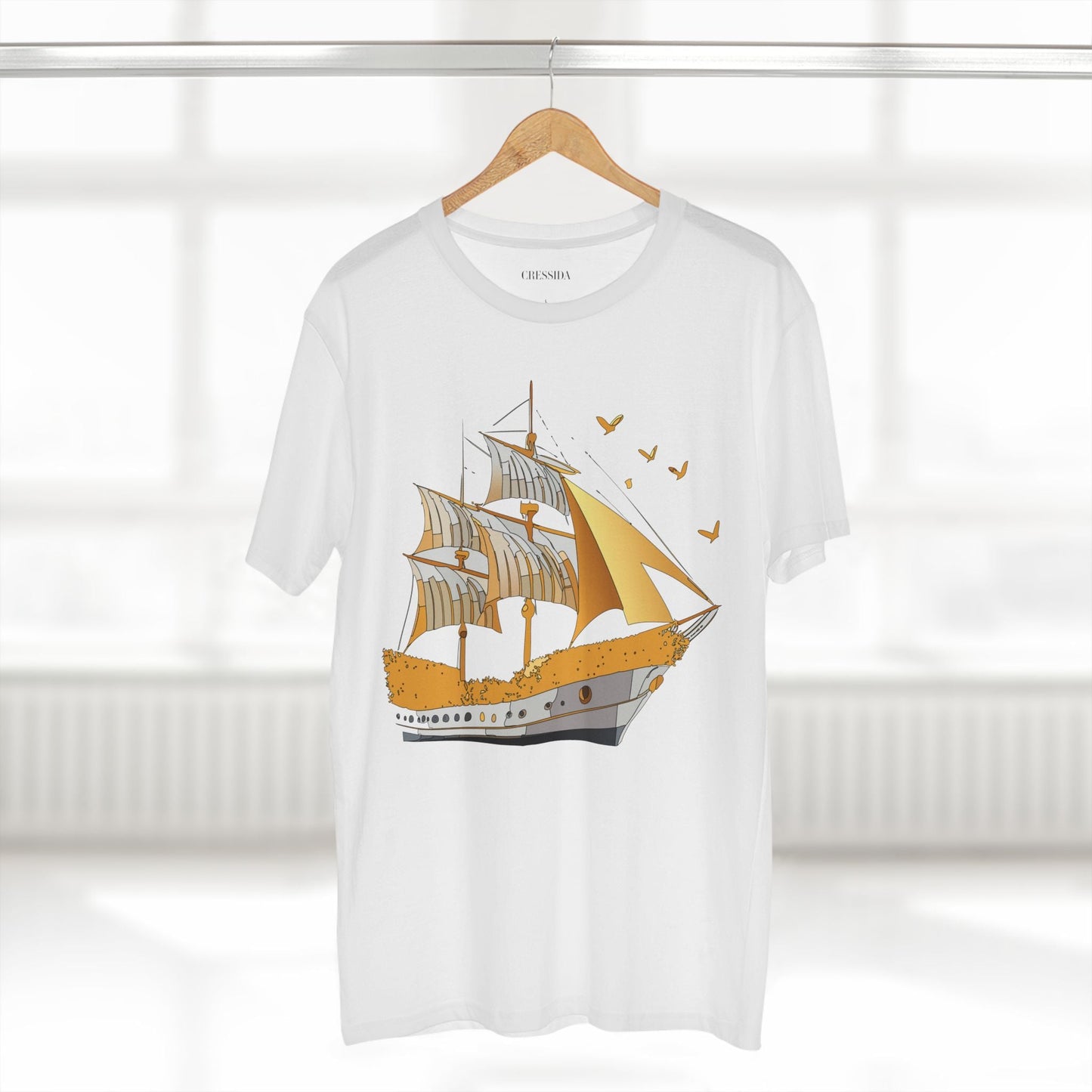 Ship Graphic Unisex 100 Cotton T-Shirt with Gold Frigate Art Design 20
