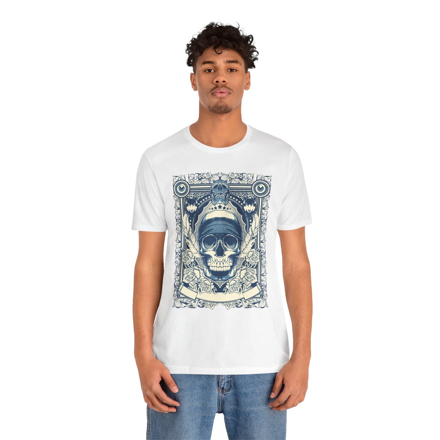 Skull Crown Graphic Tee Vintage Ornate Skull Illustration Rock Band T-Shirt