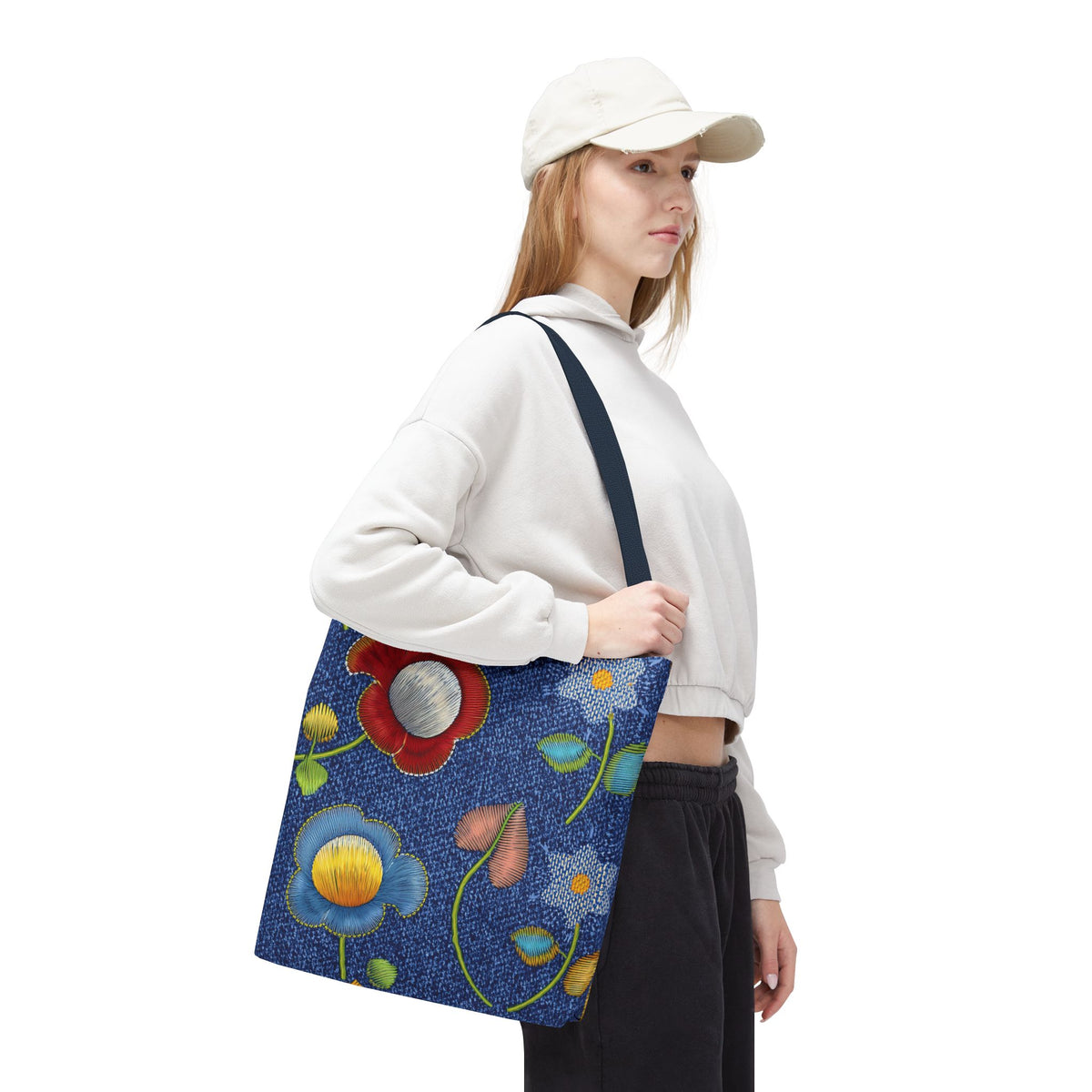Denim Fabric Imitation Print Unisex Canvas Bag Poly Spun 3 Sizes Tote Bag 159-11