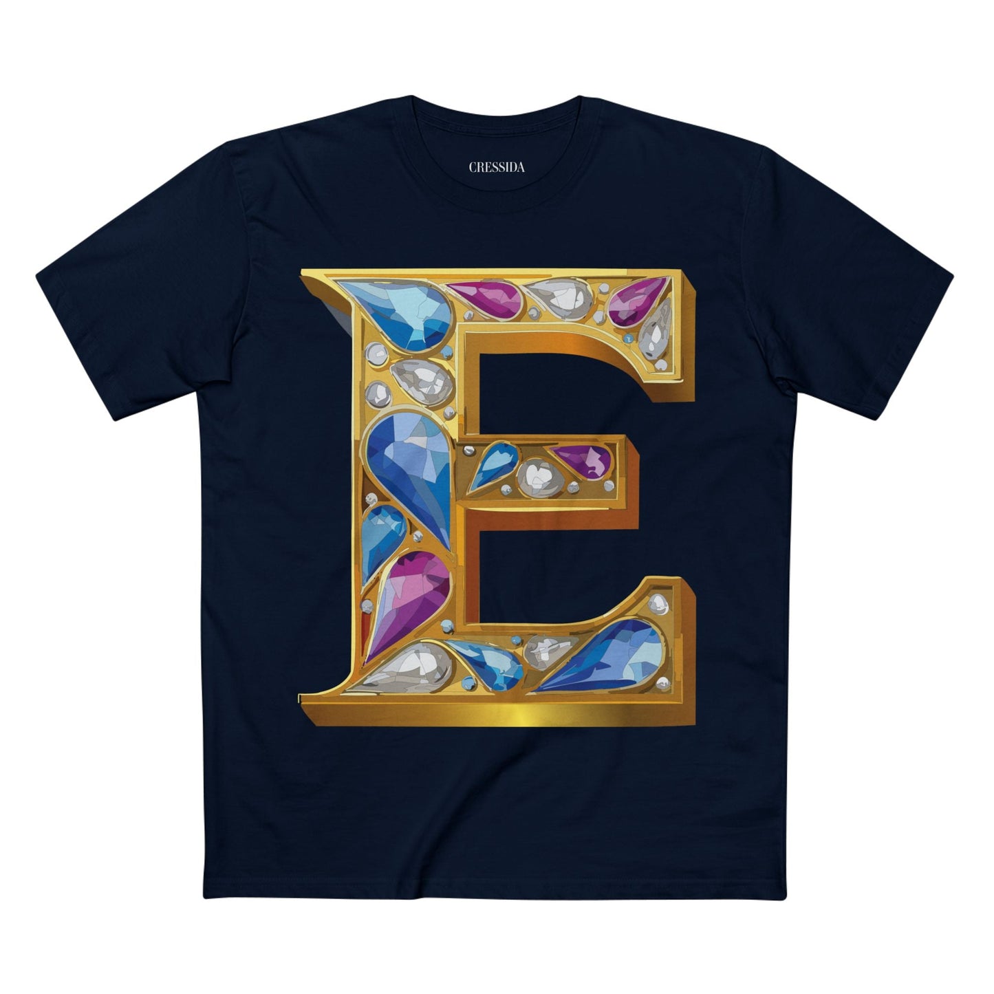 Letter E Graphic Design Tee Unisex 100 Cotton With Antique Gold Letters Artwork T-Shirt
