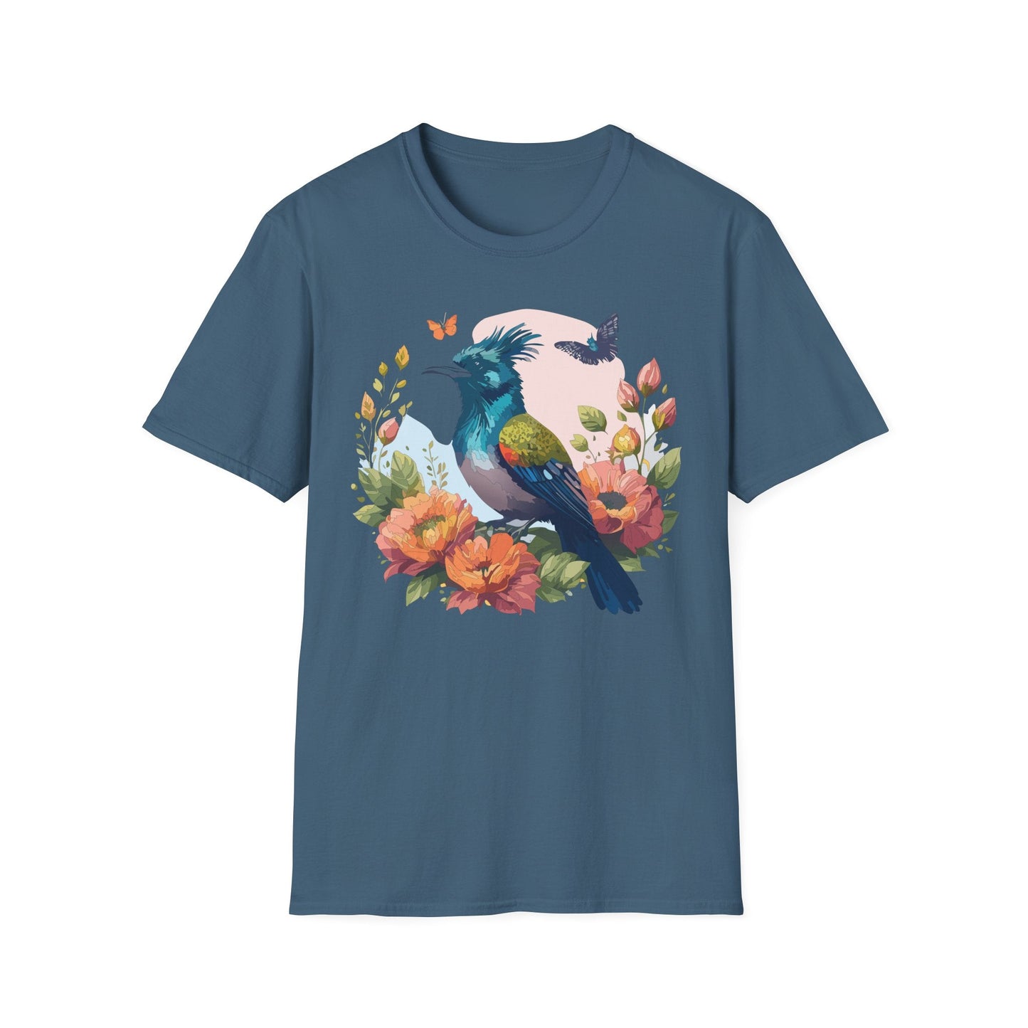 Floral Bird T Shirt Unisex Tee 100 Percent Ring Spun Cotton Softstyle Gildan 64000 Comfort Fit
