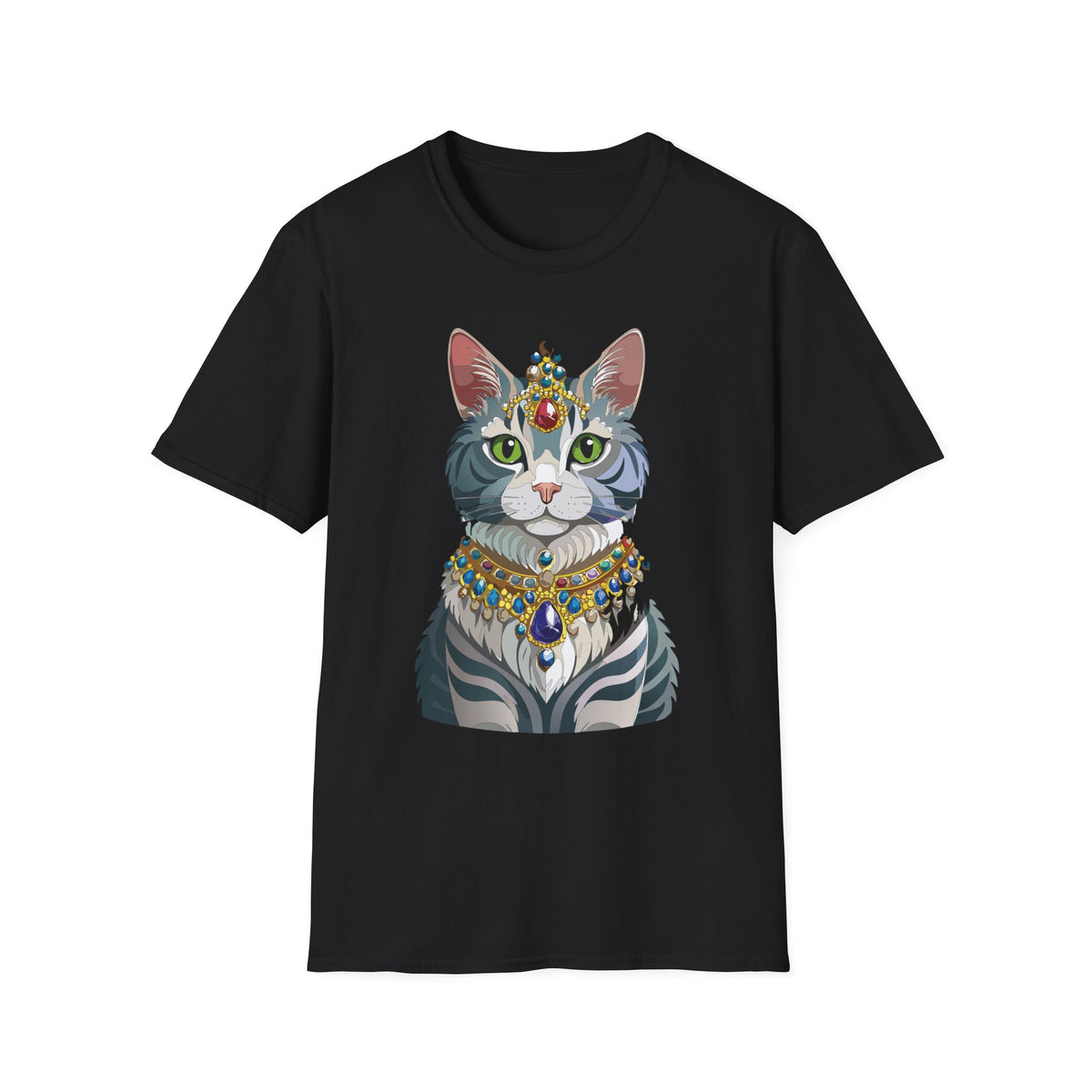 Regal Cat with Jewel Crown T-Shirt | Royal Tabby Illustration