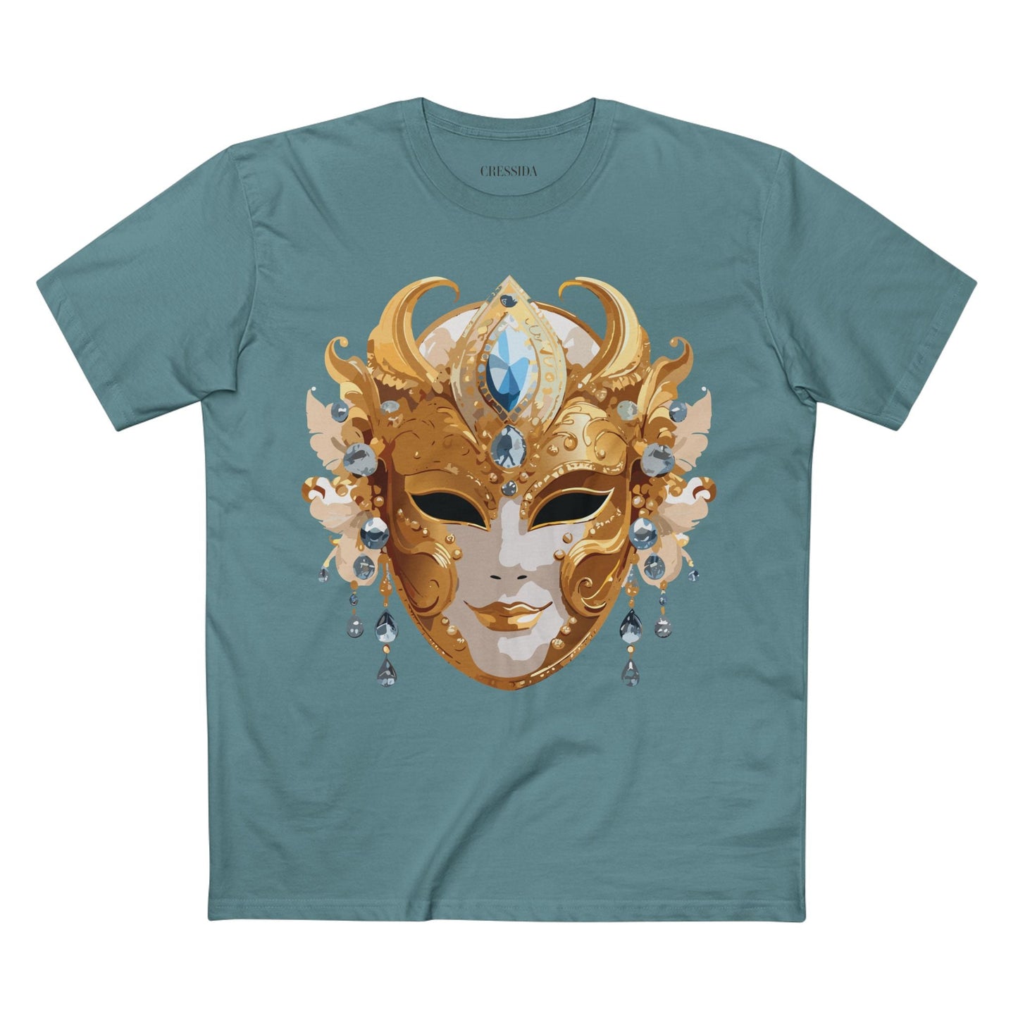Carnival Mask Graphic T-Shirt Unisex 100 Cotton With Antique Gold Art Design Tee 22