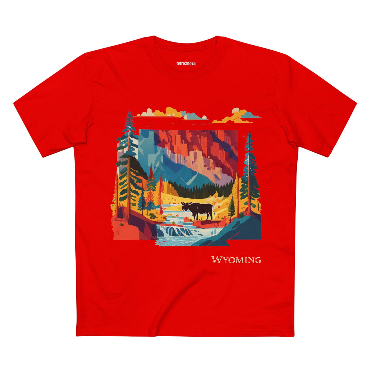 Wyoming Landscape Moose Tee | Vintage National Park Mountain Forest Design