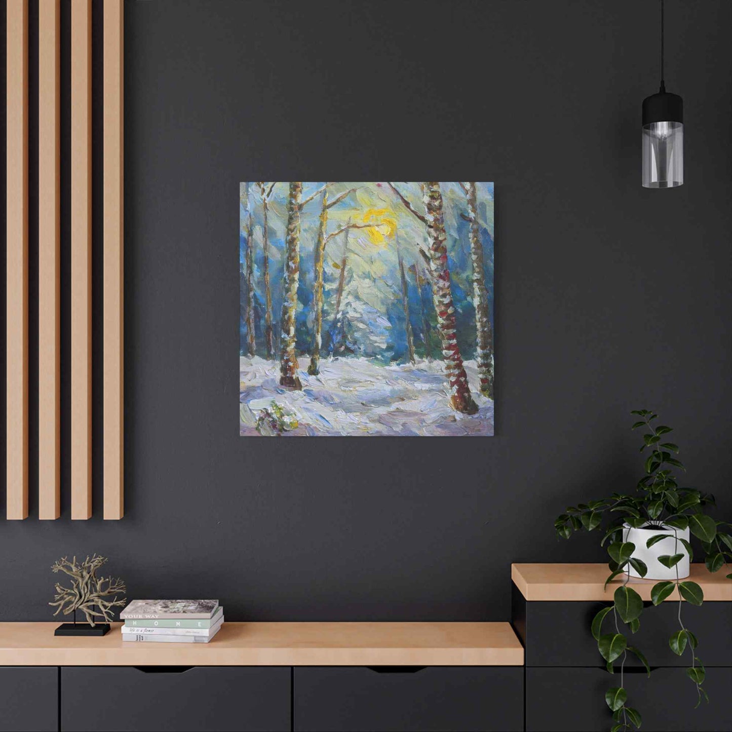 Snow Forest Print Canvas, Oil Paint Print 20x20, 24x24, 30x30, 32x32, 36x36 Art Design Print Pine-Wood Inner Frame MC-79