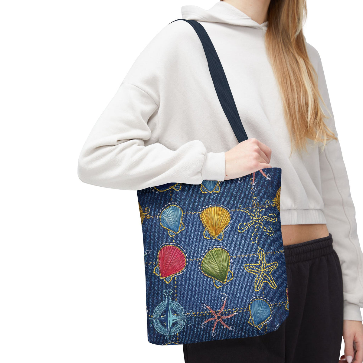 Denim Fabric Imitation Print Unisex Canvas Bag Poly Spun 3 Sizes Tote Bag 182-25
