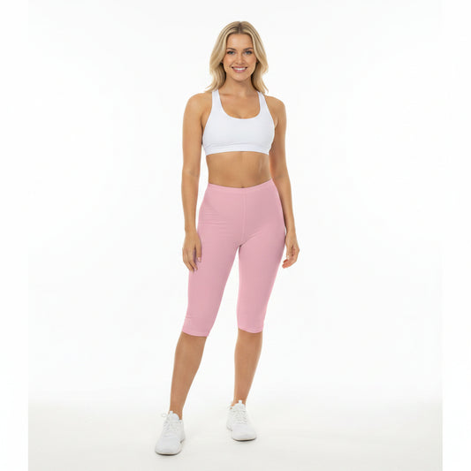 Soft Today Pink Color Women's Brushed Suede Poly Span Casual Capri Leggings XS-2XL