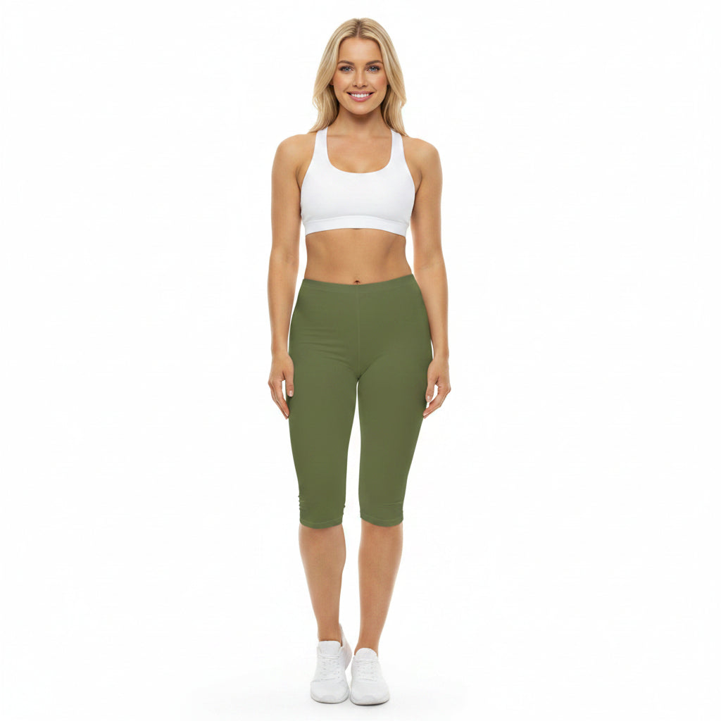 Moss Color Women's Brushed Suede Poly Span Casual Capri Leggings XS-2XL