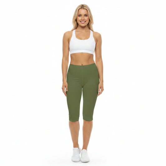 Moss Color Women's Brushed Suede Poly Span Casual Capri Leggings XS-2XL