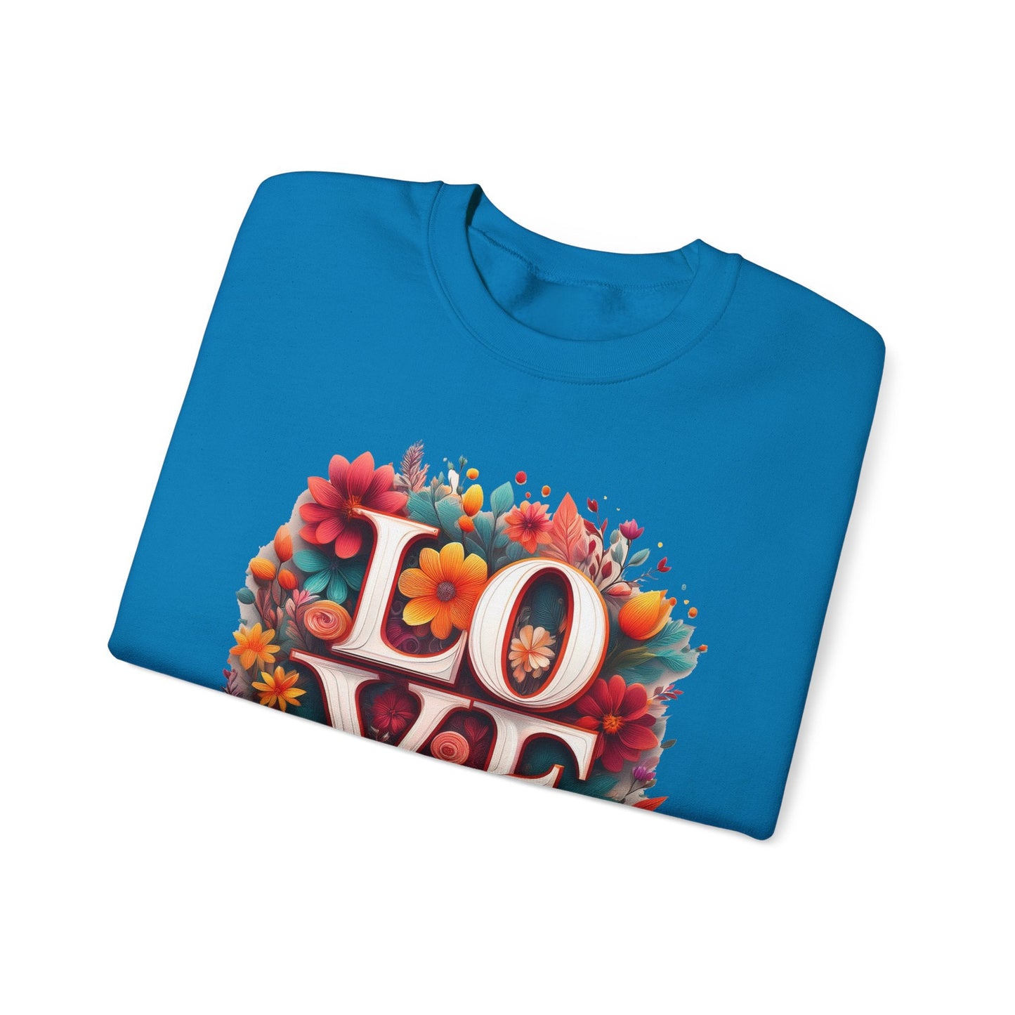 Floral Love Valentines Day Sweatshirt Unisex Heavy Blend Crewneck 50/50 Cotton Polyester Gildan 18000
