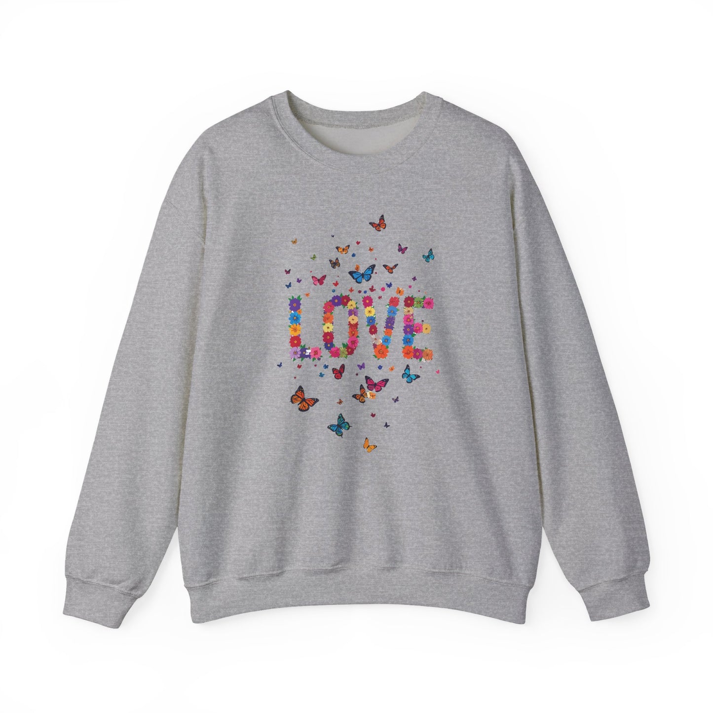 Unisex Floral Love Sweatshirt, Love Floral Sweatshirt, Floral Butterfly Sweatshirt, 50/50 Cotton-Poly Valentine's Day Sweatshirt 06