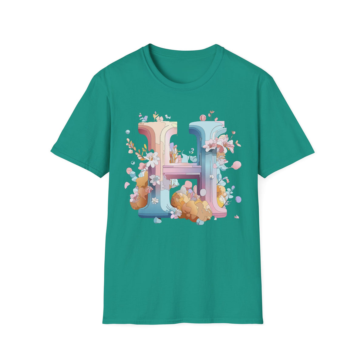 Floral Letter H T-Shirt | Pastel Botanical Monogram Tee