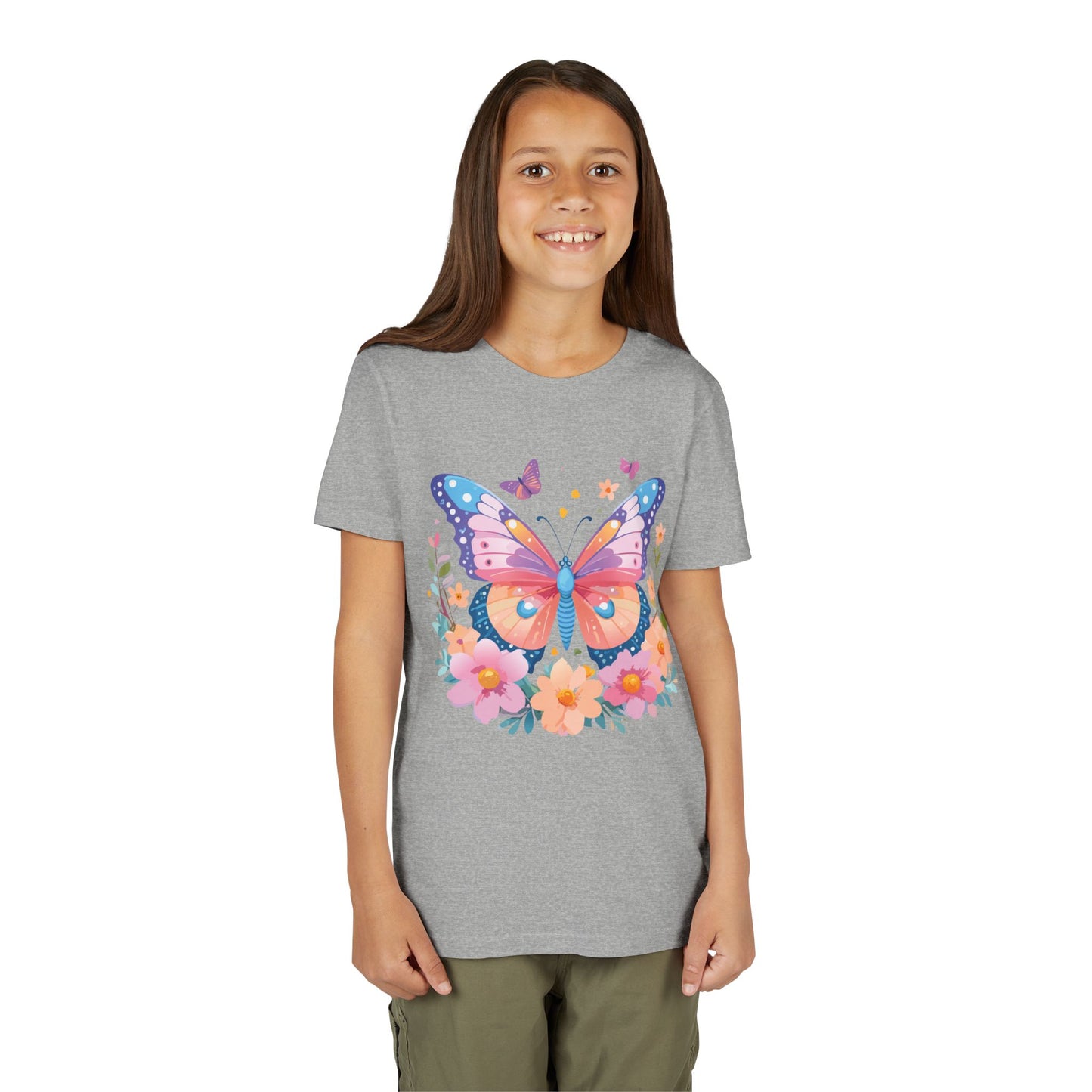 Butterfly Blossom Youth Tee - Colorful Short Sleeve T-Shirt for Spring Celebrations (9-14)