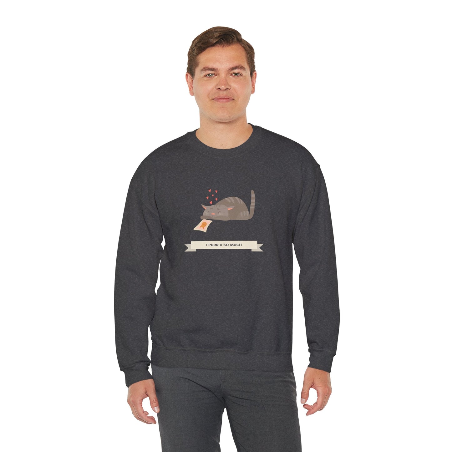 Cat Heart Sweatshirt Unisex 50/50 Cotton Poly Valentine Day Crewneck Gildan 18000