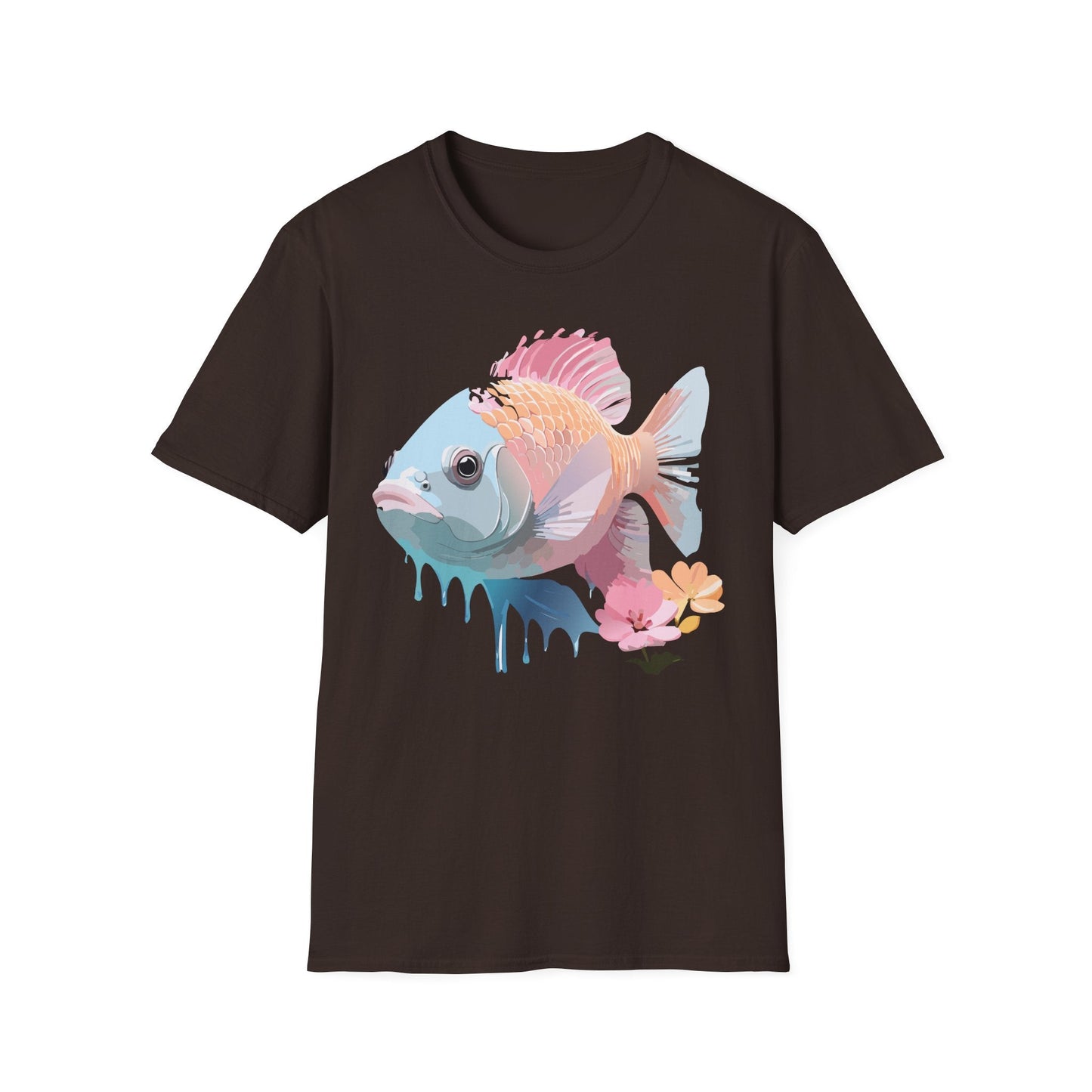 Fish Art Design Shirt Unisex Graphic Tee 100 Percent Ring Spun Cotton Softstyle Gildan 64000