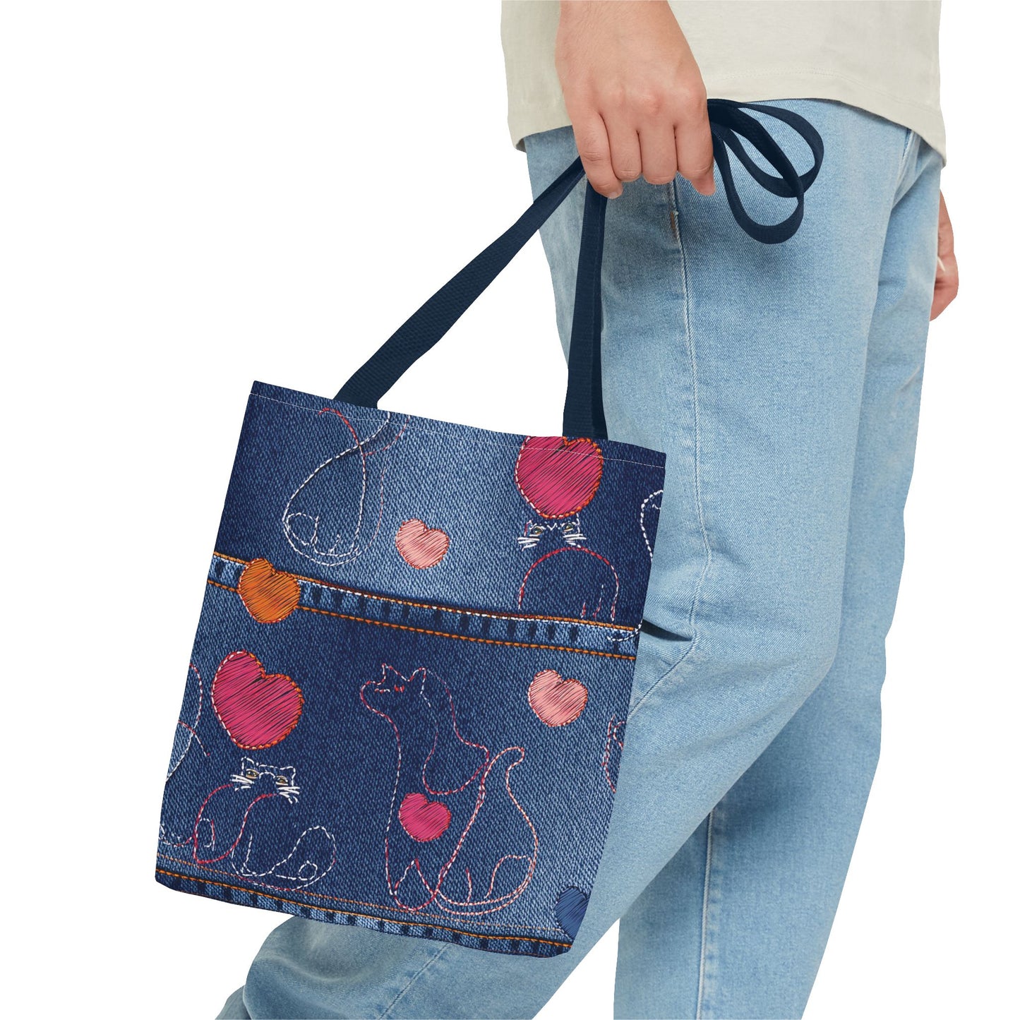 Love Day Graphic Design Denim Fabric Imitation Print Unisex Canvas Bag POLY 3 Sizes Tote Bag 201-18