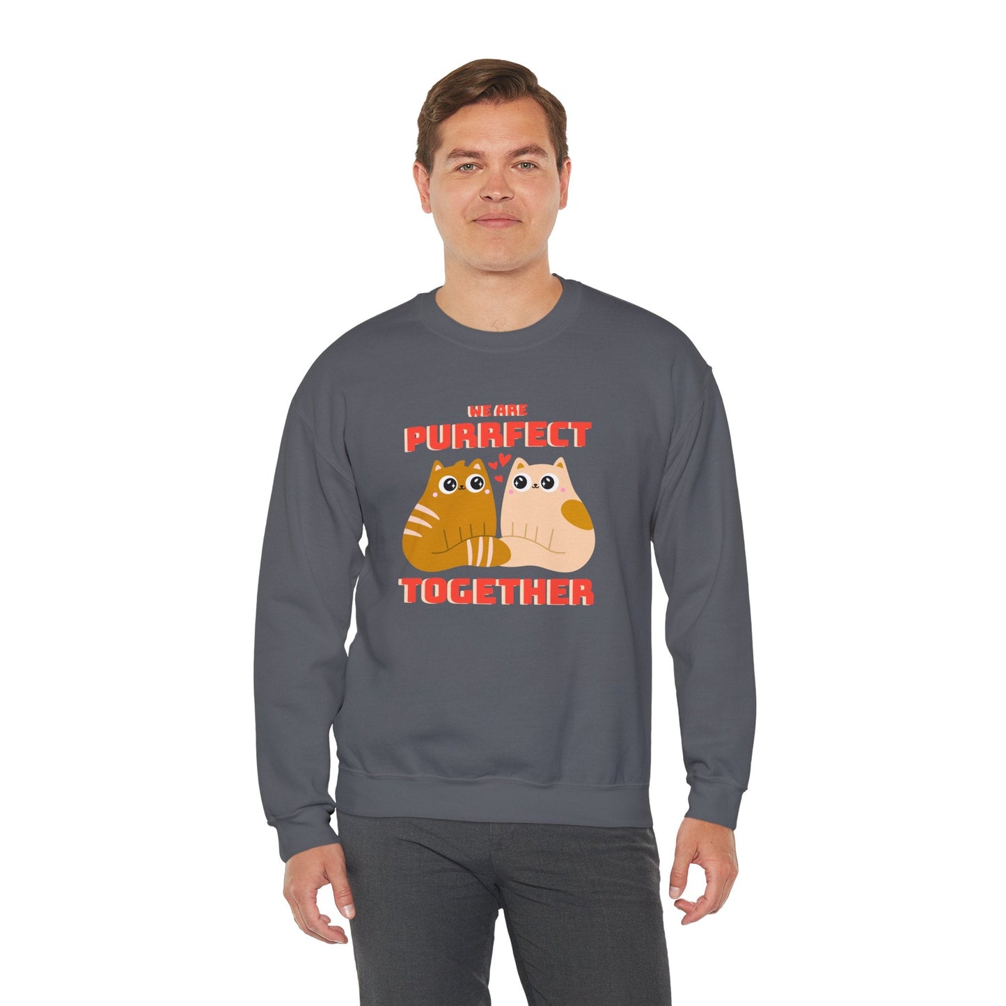 Cat Heart Sweatshirt Unisex 50/50 Cotton-Poly Blend Valentine Gift For Cat Lovers