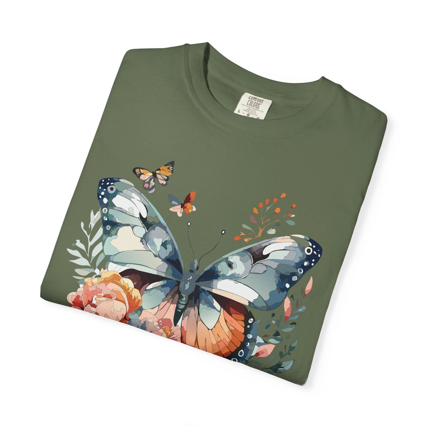 Butterfly Floral Print T-Shirt Botanical Design Unisex Heavy Cotton Tee b1