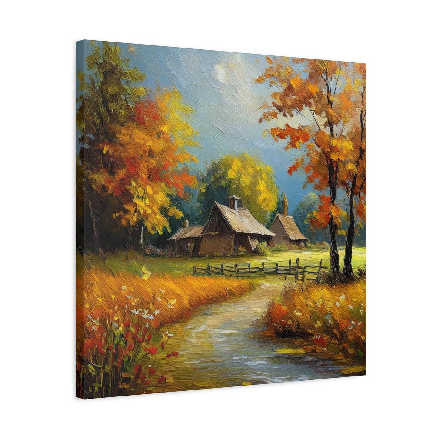 Countryside Fall Print Canvas, Oil Paint Print 20x20, 24x24, 30x30, 32x32, 36x36 Art Design Pine-Wood Inner Frame MC-105