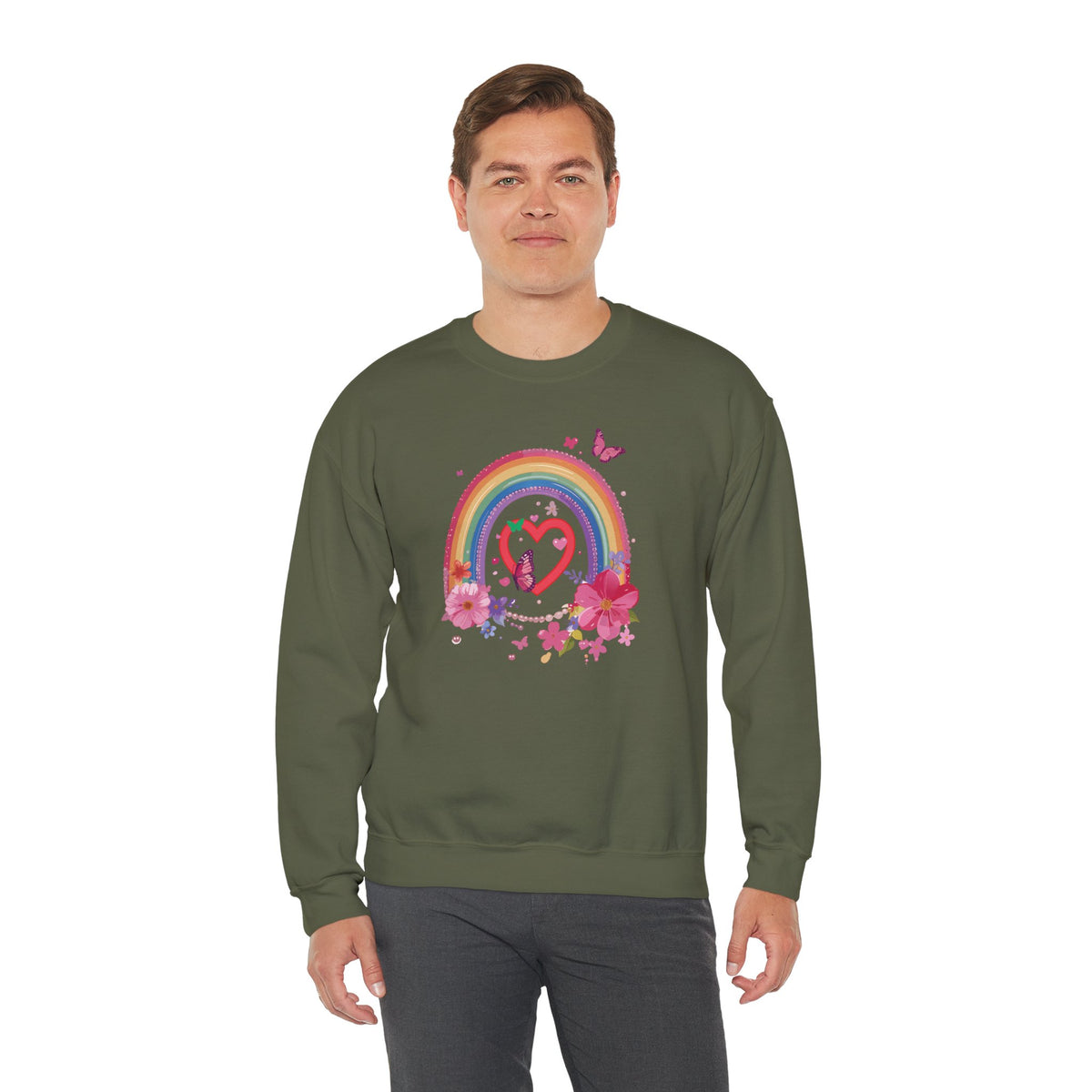 Rainbow Heart Sweatshirt, Floral Heart Sweatshirt, Floral Love Sweatshirt, Valentine's Day Sweatshirt, Rainbow Heart Floral Sweatshirt 112