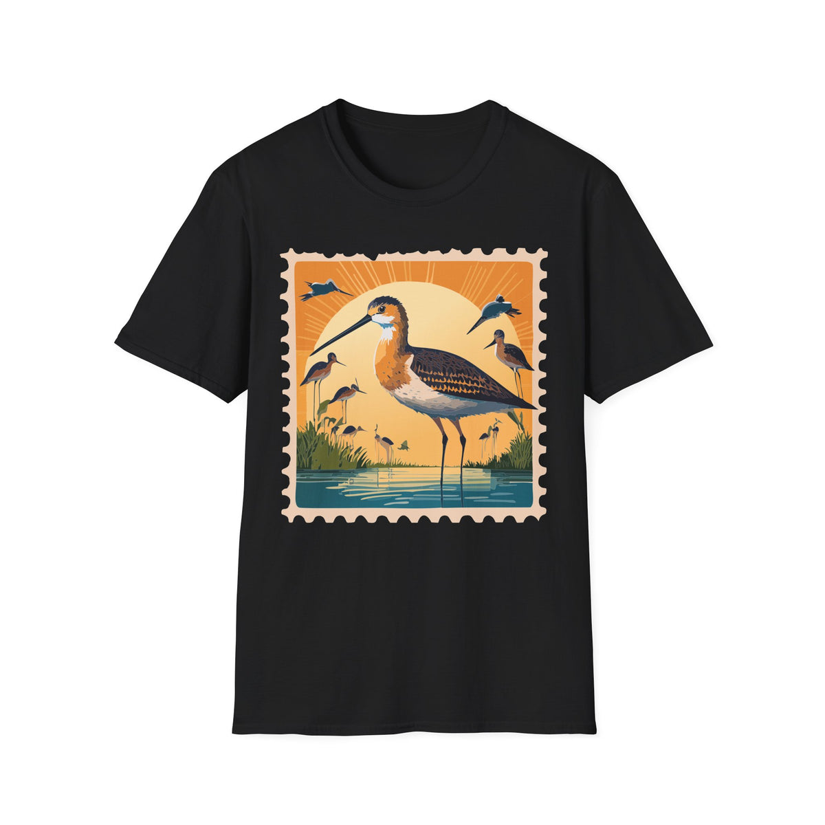 Shorebird Sunset Illustration T-Shirt | Coastal Bird Graphic Tee Unisex 100 Cotton Gildan T-Shirt