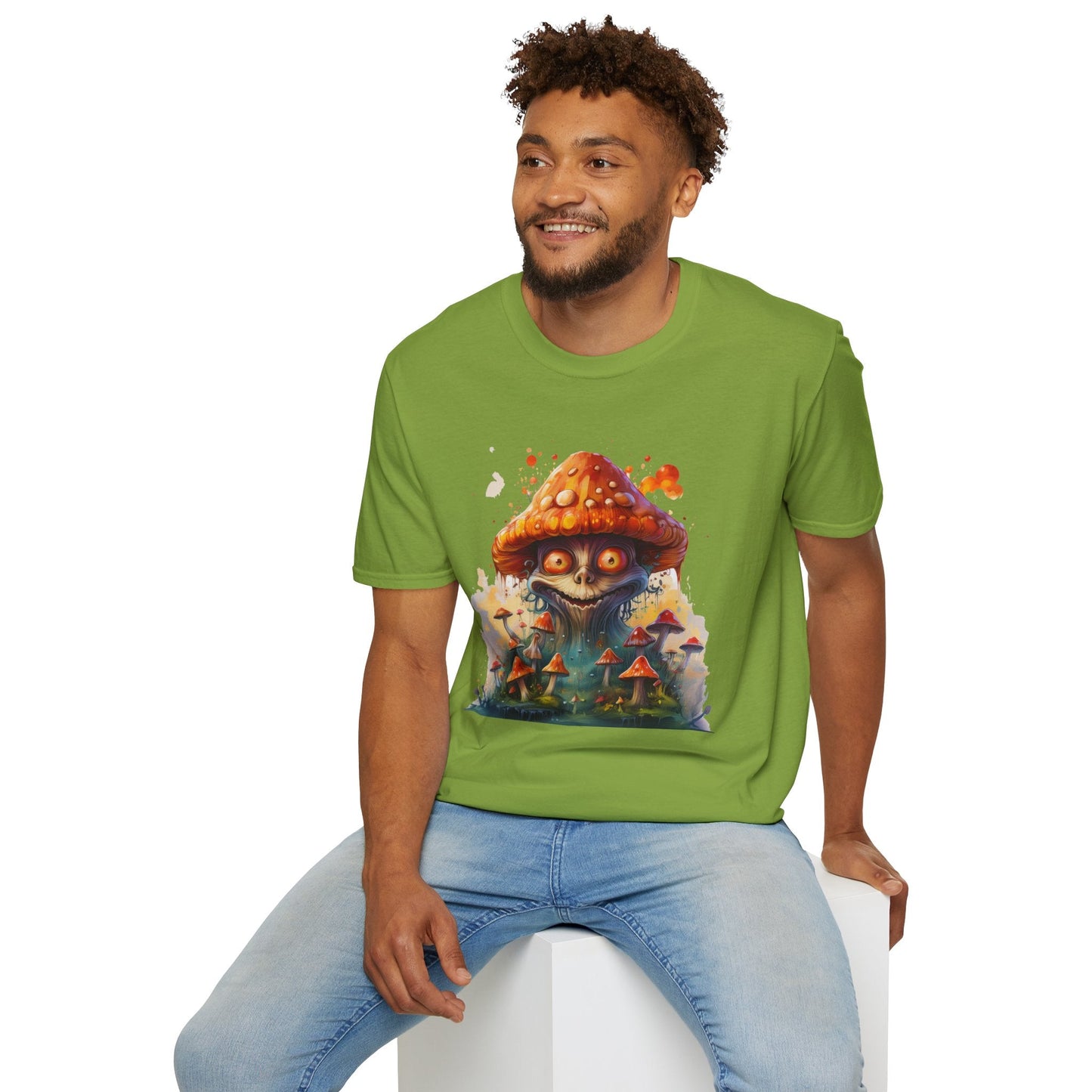 Funny Mashroom Tee Shirt Unisex Softstyle Cotton Art Design with Fungus Graphic Artwork Theme