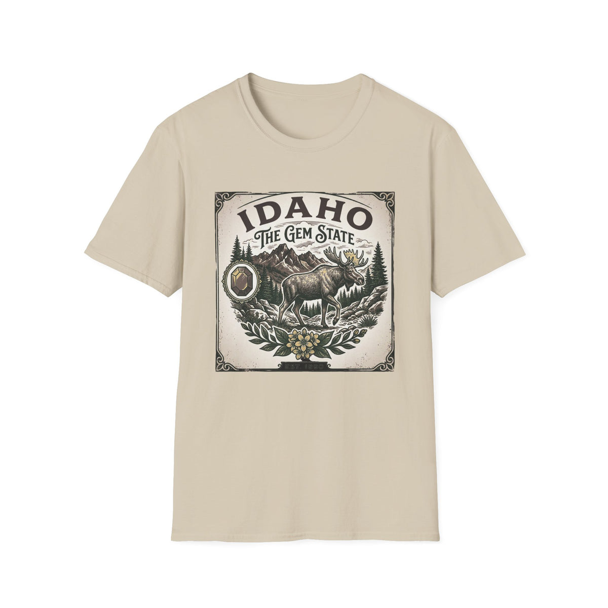 Idaho The Gem State Vintage Moose Travel Tourist Graphic Design Unisex 100 Cotton Gildan T-Shirt