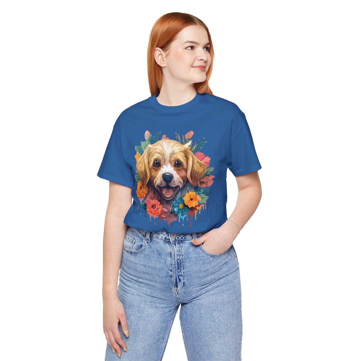 Floral Dog Tee, Animal Shirt, Dog Shirt, Floral Tee, Flower T-shirt, T-Shirt with Animal, Summer Top with Art Design