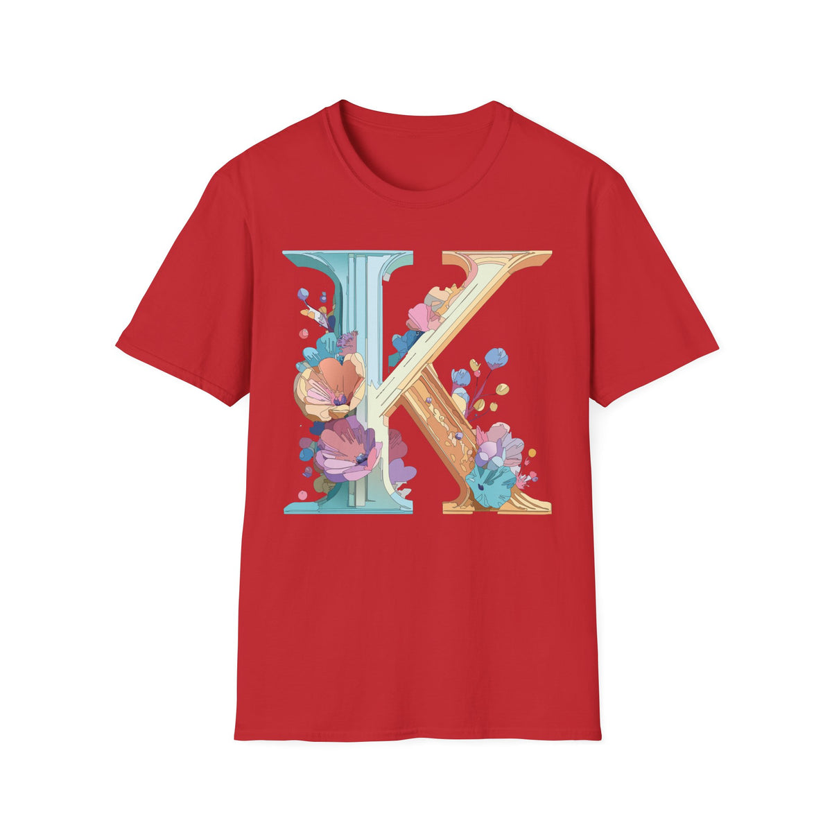 Floral Letter K T-Shirt | Initial Monogram Tee