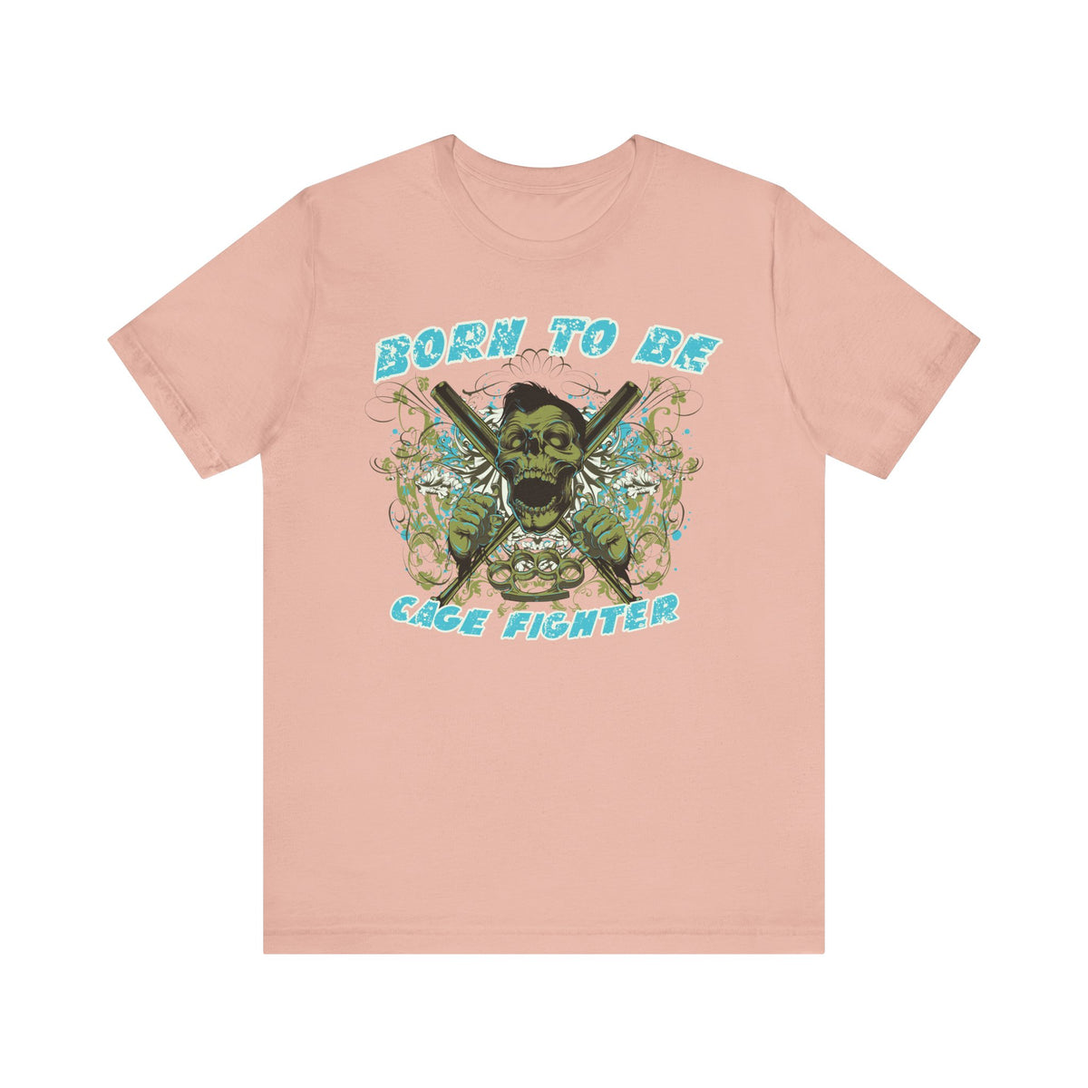 Born To Be Cage Fighter Tee Skull Crossed Knives Graphic T-Shirt