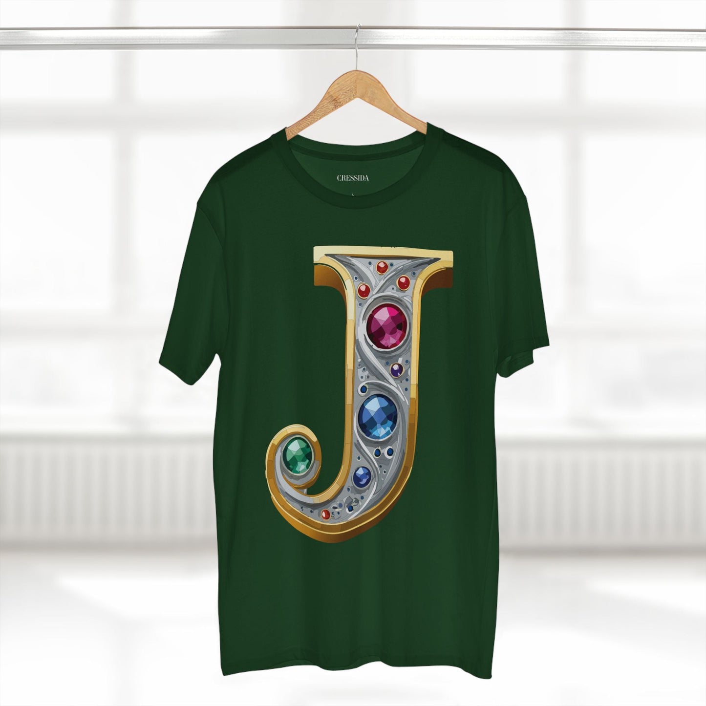 Letter J Graphic Design Tee Unisex 100 Cotton With Antique Gold Letters Artwork T-Shirt