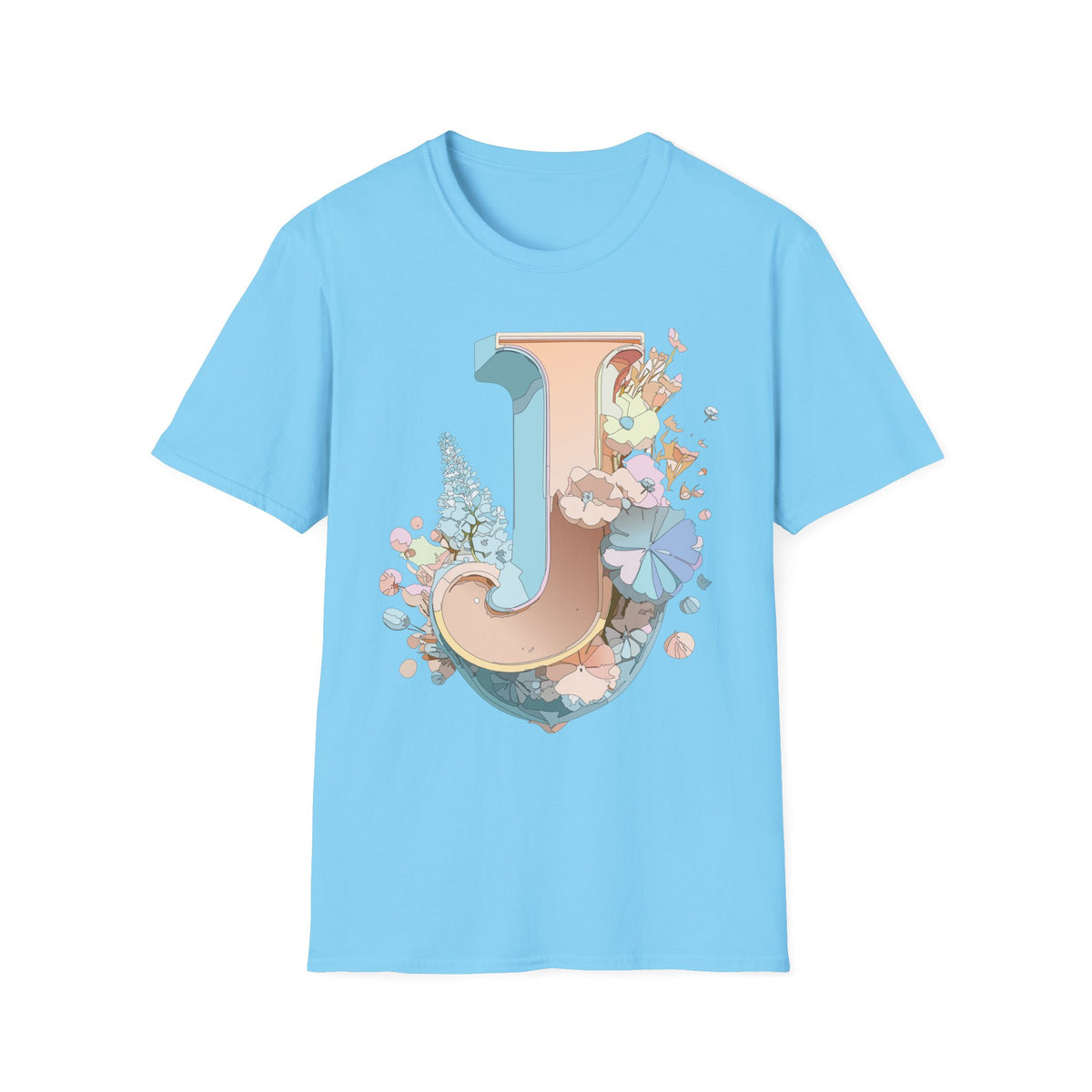Floral Letter J T-Shirt | Monogram Initial Tee, Pastel Botanical Typography