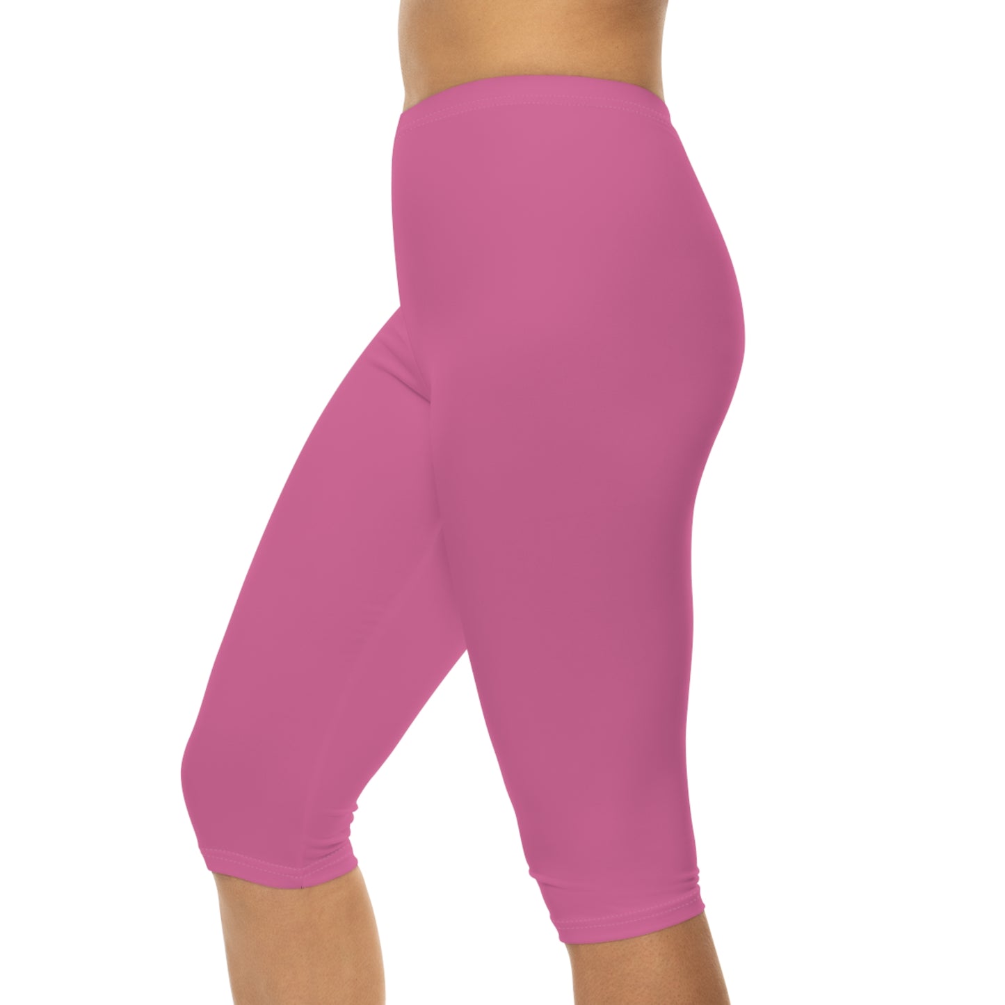 Sweet Peony Pink Color Women's Brushed Suede Poly Span Casual Capri Leggings XS-2XL