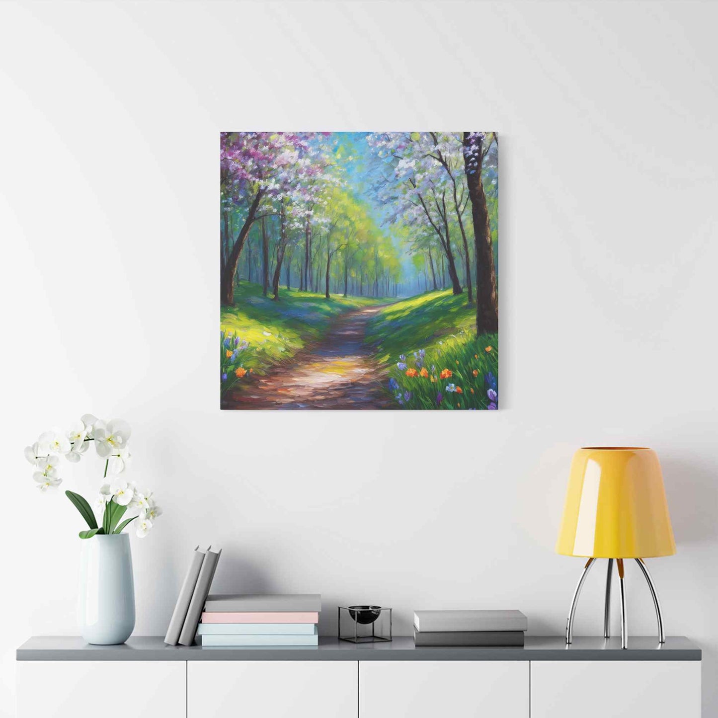 Spring Forest Print Canvas, Oil Paint Print 20x20, 24x24, 30x30, 32x32, 36x36 Art Design Print Pine-Wood Inner Frame MC-95