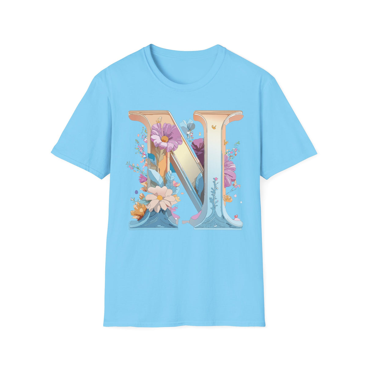 Floral Letter N T-Shirt | Monogram Initial Tee, Botanical Alphabet Shirt