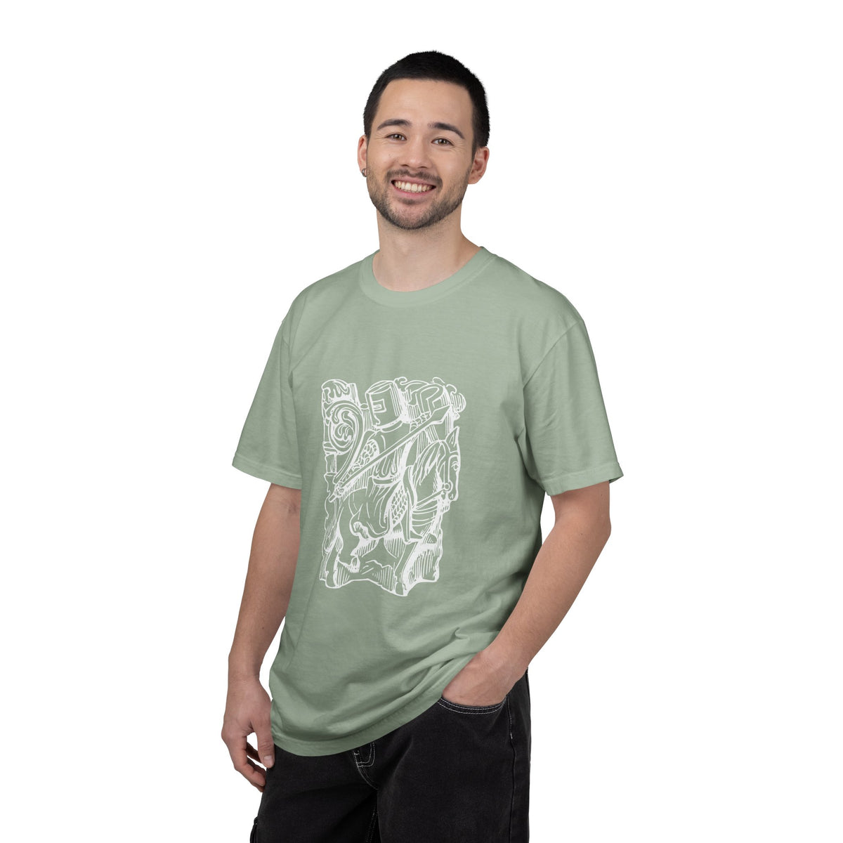Unisex Cotton Garment Dyed T-Shirt with Knight Graphic Design
