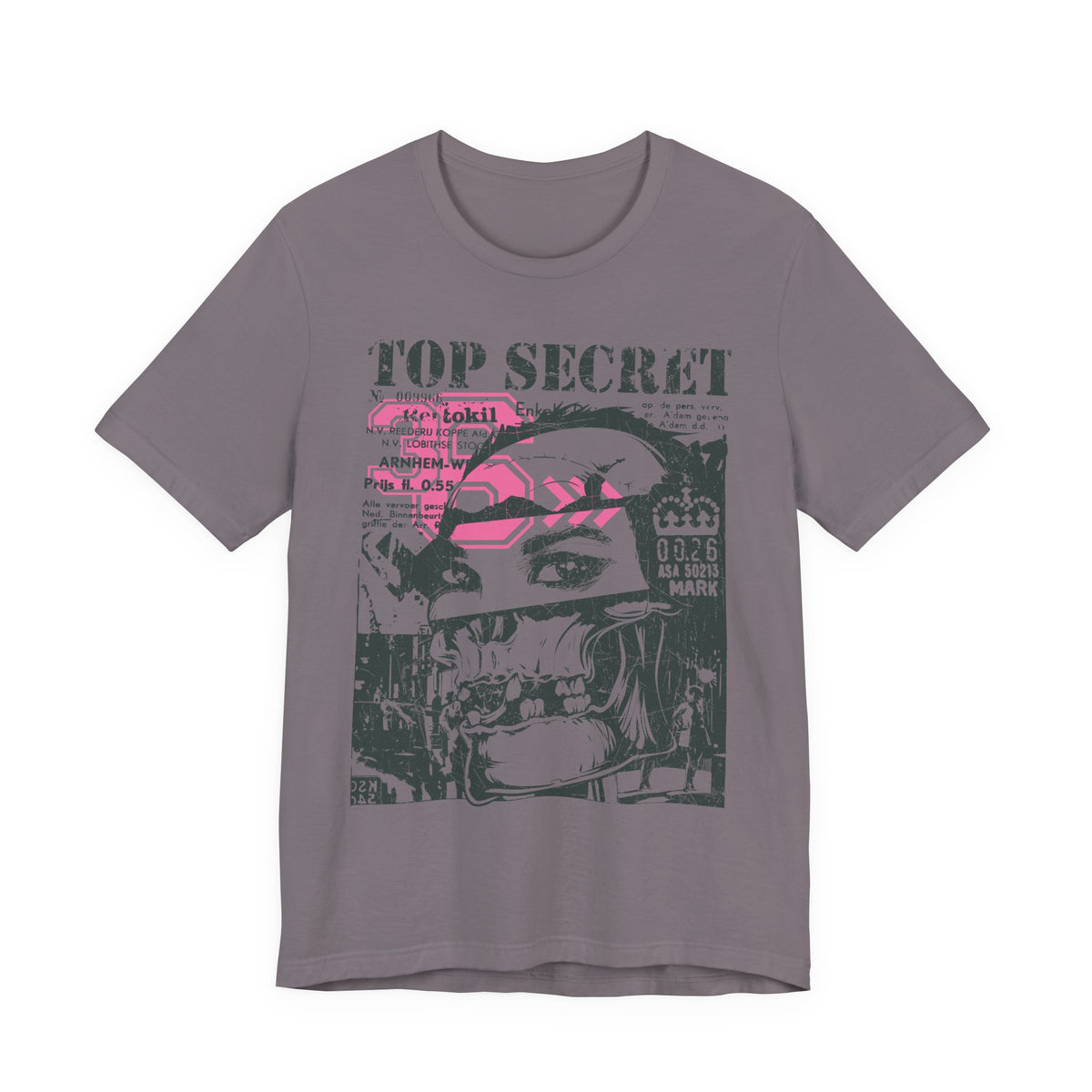 Top Secret Skull Face Tee Grunge Graphic T-Shirt Retro Collage A-6