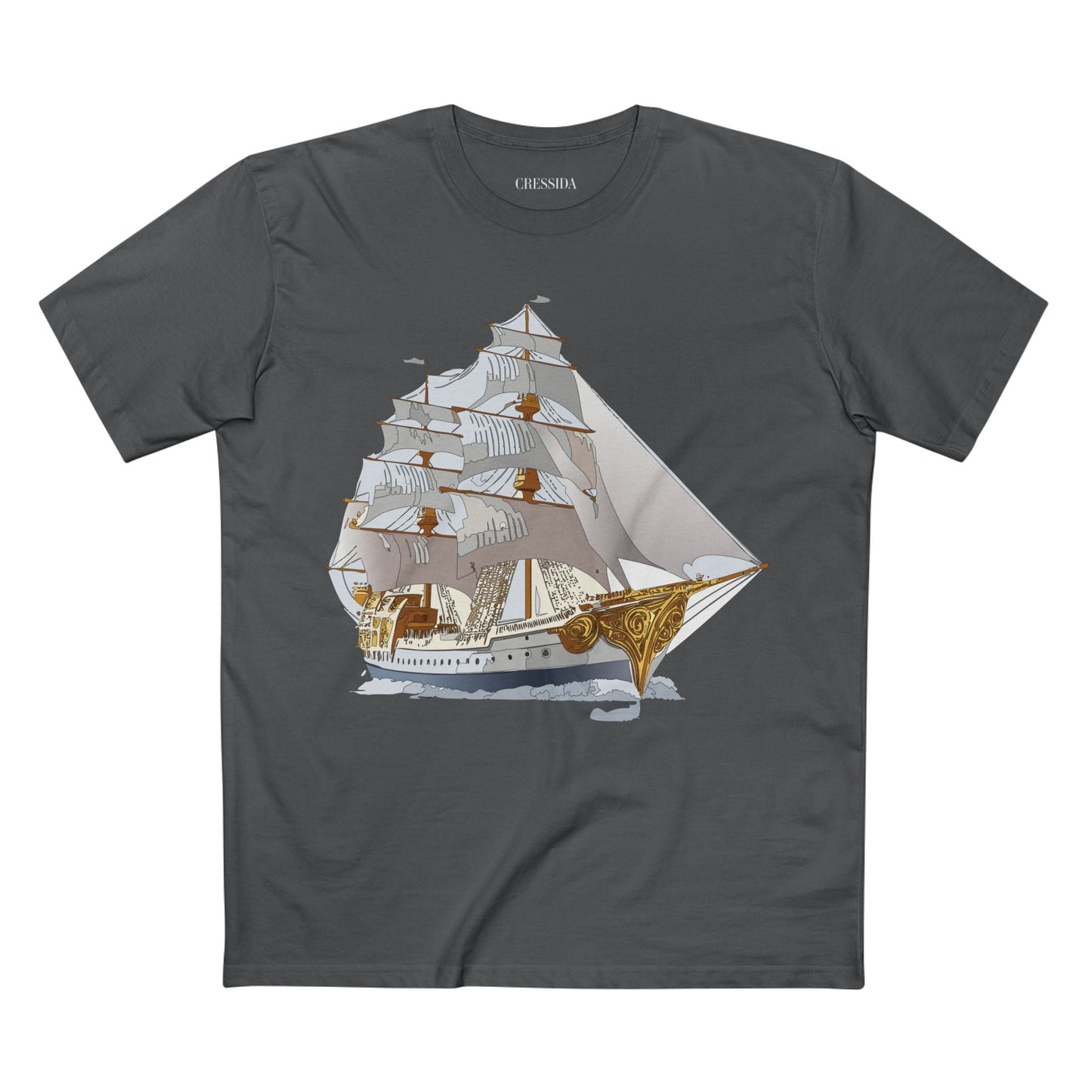Ship Graphic Unisex 100 Cotton T-Shirt with Gold Frigate Art Design 8