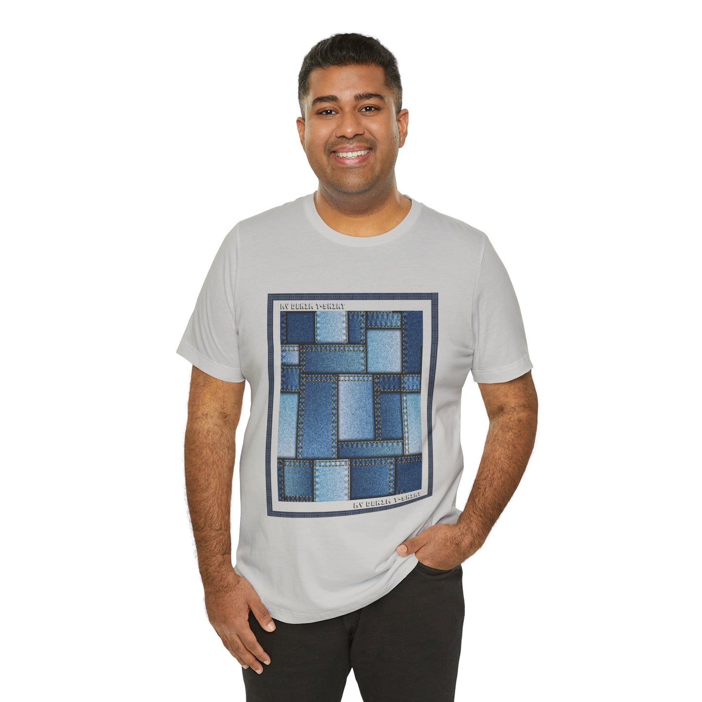 Unisex-T-Shirt aus Baumwolle mit Jeans-Print