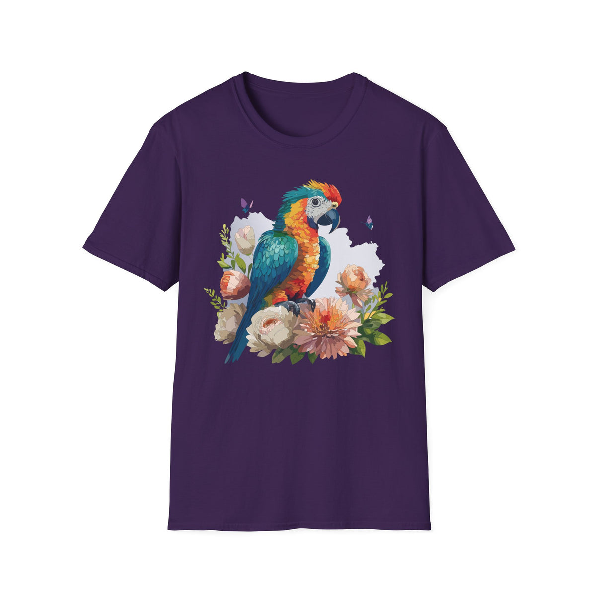Colorful Parrot Illustration T-Shirt | Tropical Bird Floral Art